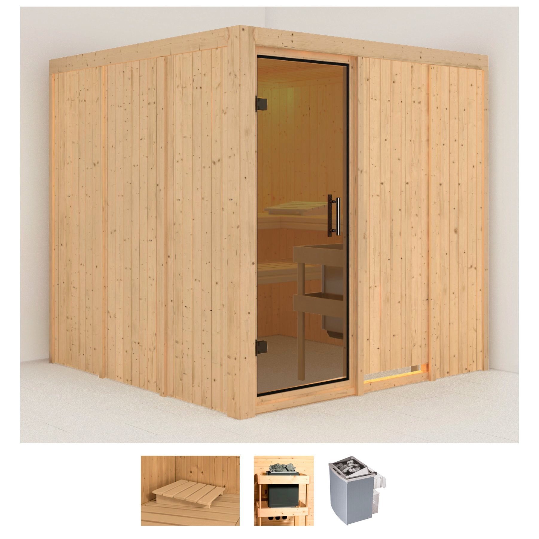 Karibu Sauna "Rodin" Set, Ofen 9 kW integr. Strg