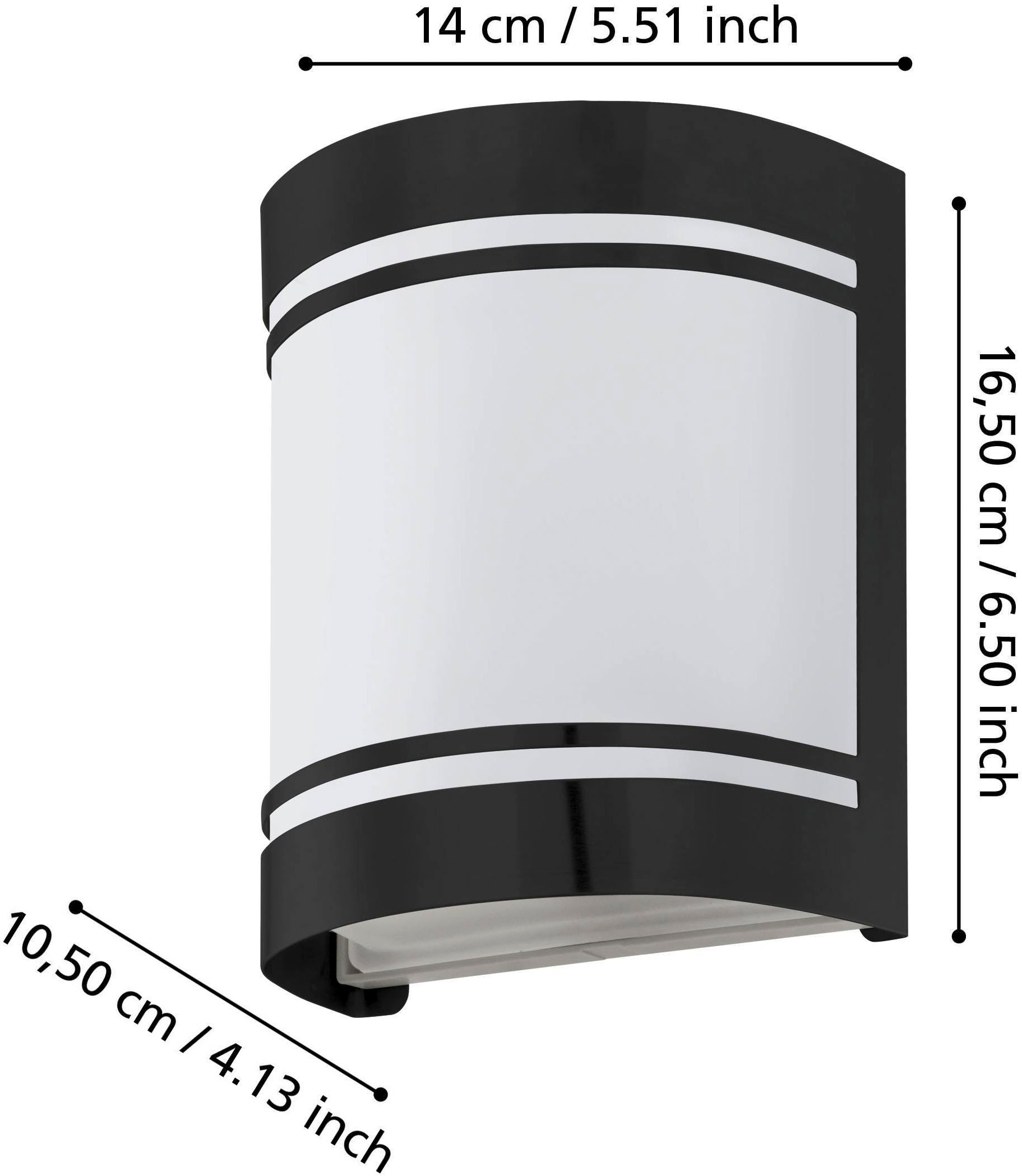 EGLO Wandleuchte »Cerno Wandlampe, Außenleuchte aus Stahl und Glas, E27, IP44, Lampe« E27 1 Stk. Wand-/Deckenleuchte - L14 x H16,5 x AL10,5 cm - schwarz - 1X40W exkl.