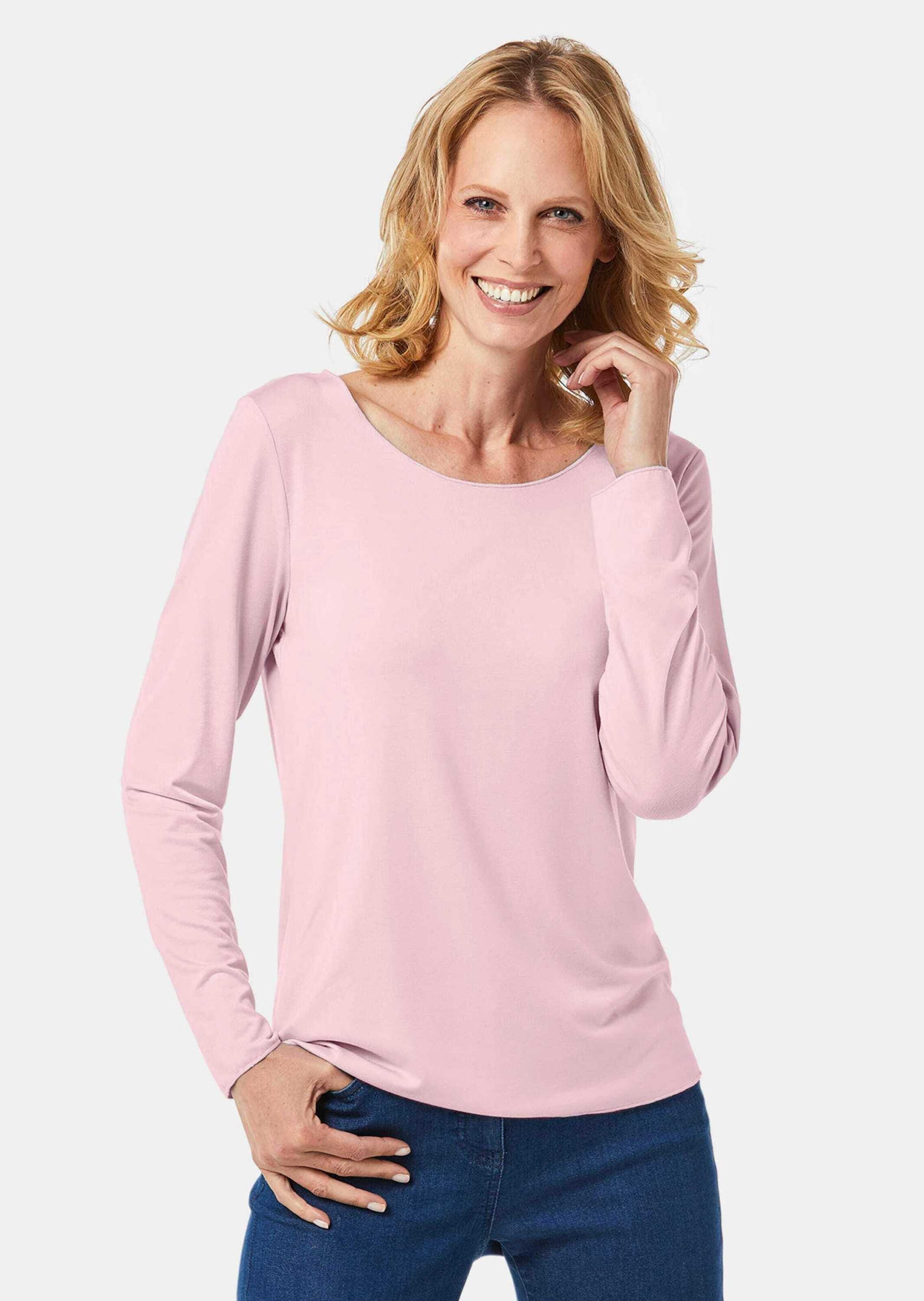 GOLDNER Longpullover »Rundhalsshirt Kombistarkes Langarmshirt mit tonaler Zierkante«