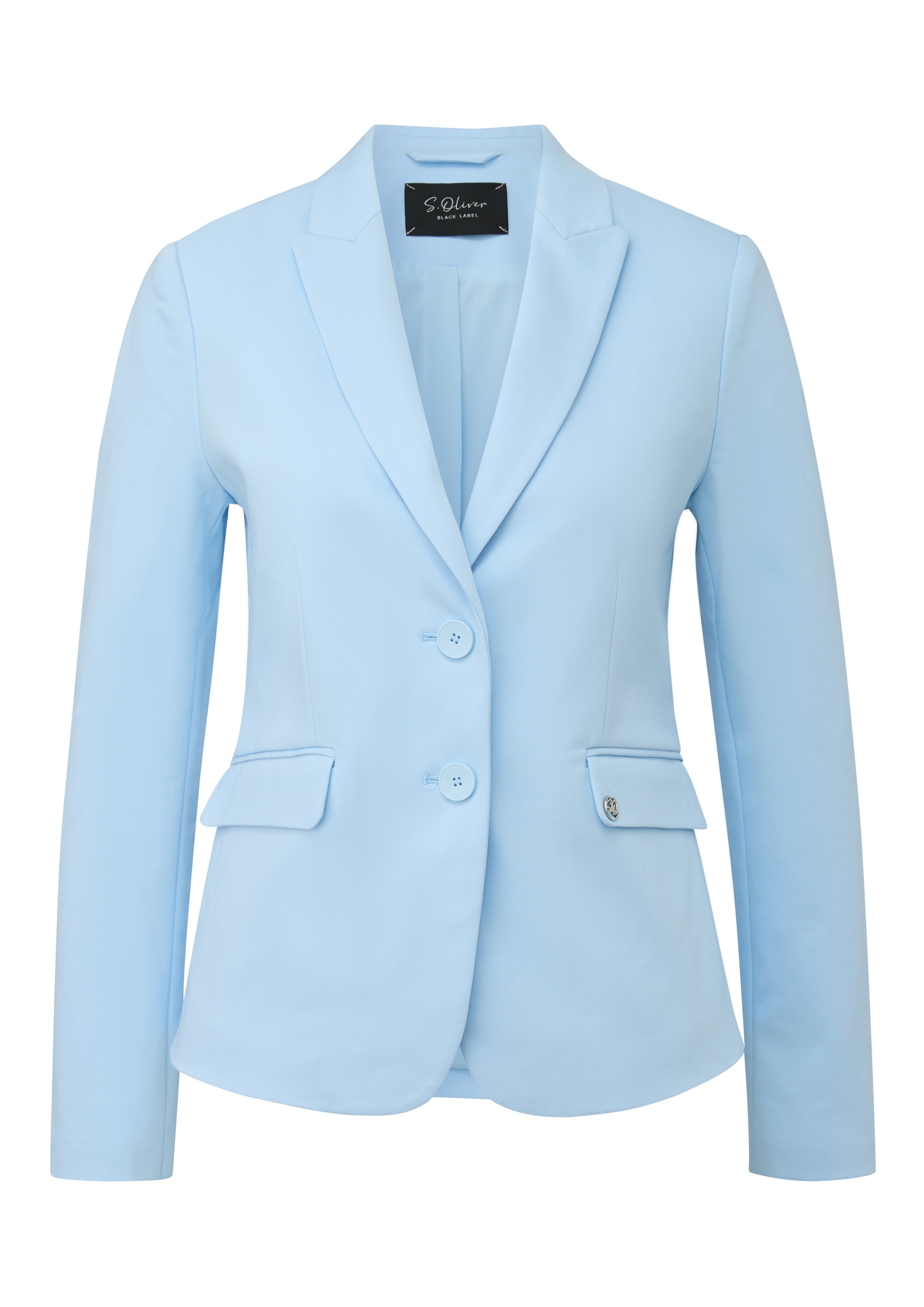 Jackenblazer S.OLIVER BLACK LABEL, Damen, Gr. 44, light blau, Web, Obermaterial: 50% Polyester, 47% Baumwolle, 3% Elasthan, unifarben, slim fit normal, gerader Abschluss, Blazer, mit Taschen 6