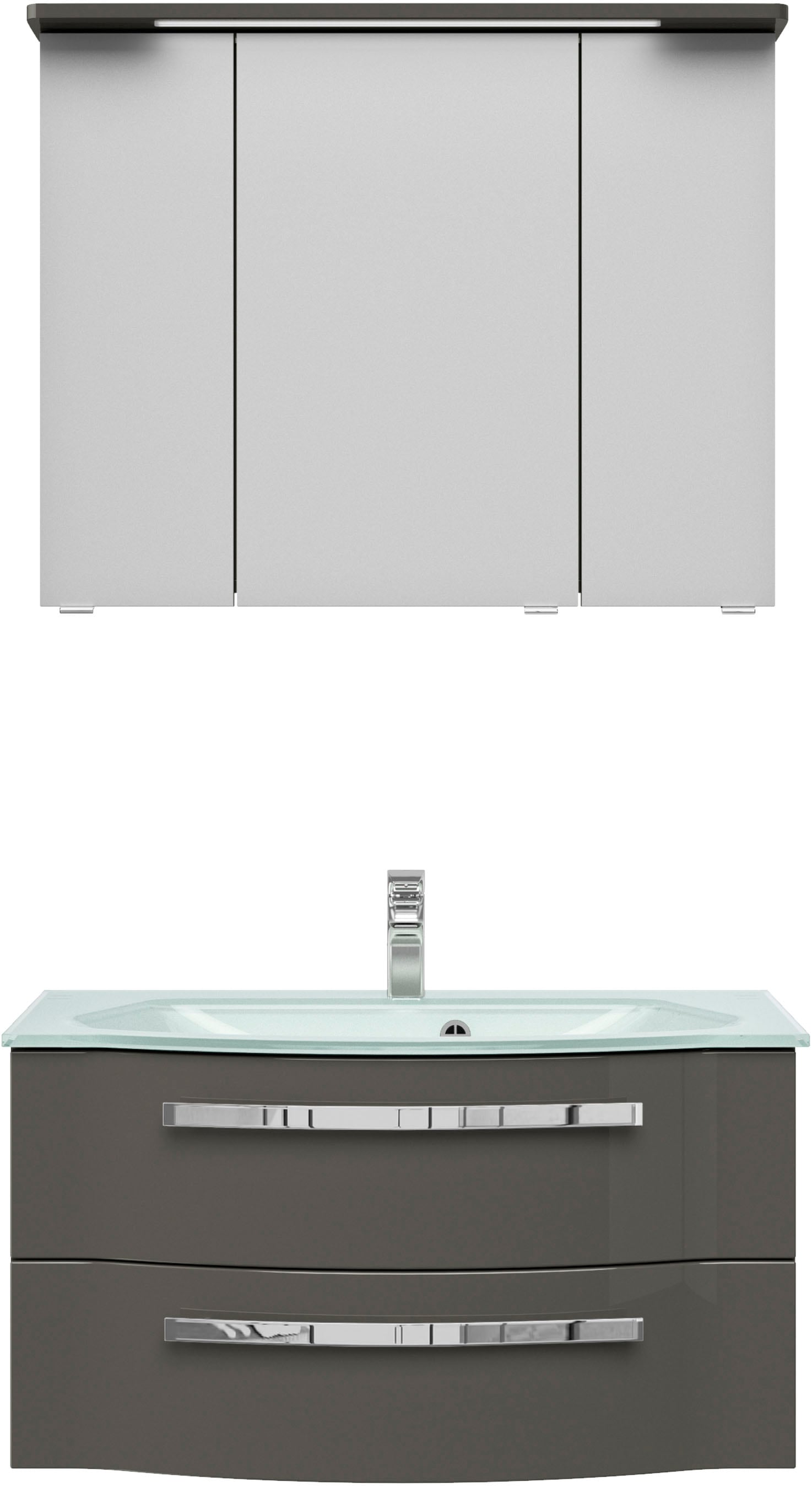 Saphir Badmöbel-Set "Serie 4005, vormontiert, Glaswaschbecken, Spiegelschra günstig online kaufen