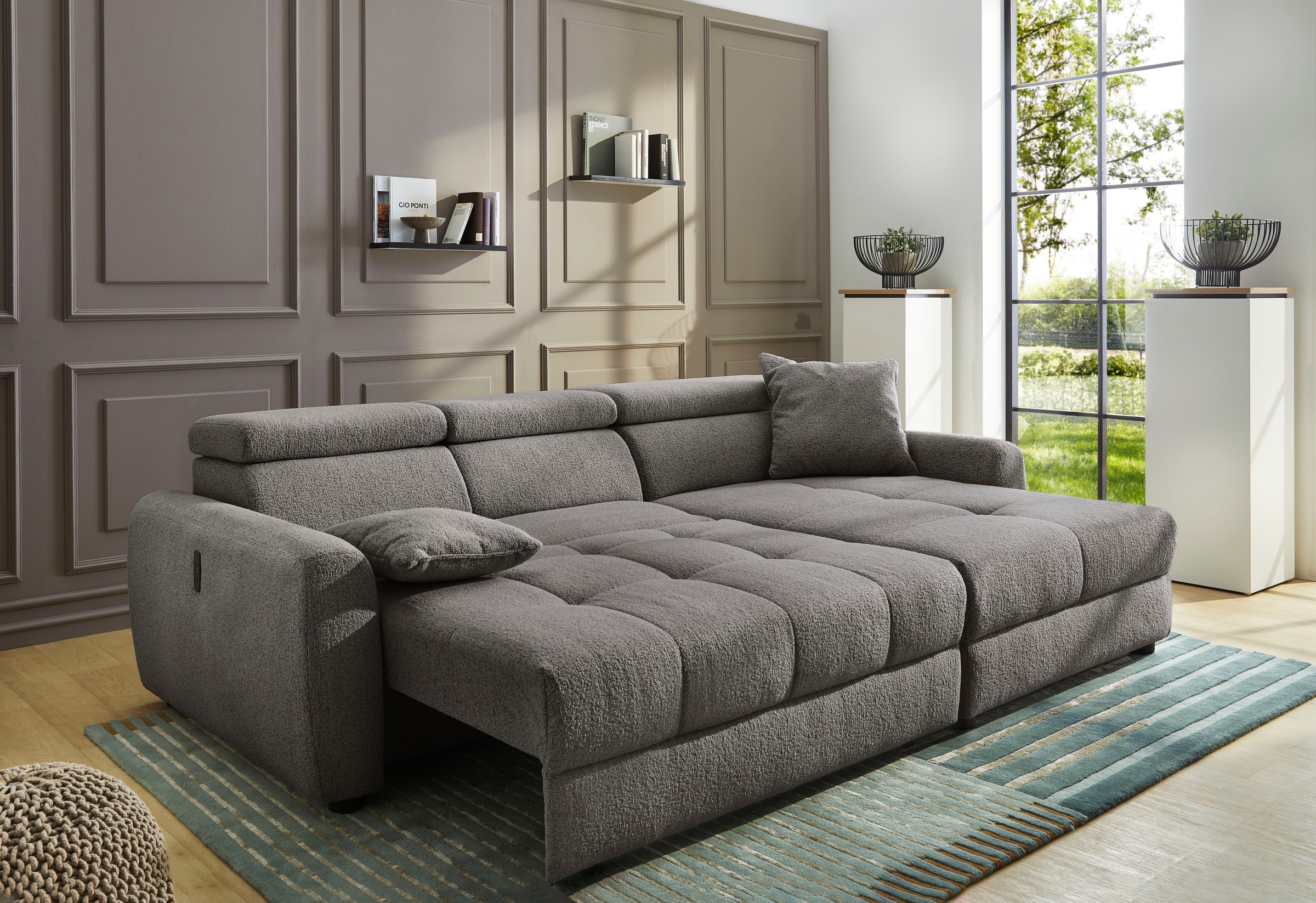 Jockenhöfer Gruppe Ecksofa »Move, L-Form, B: 270cm, mit 60 cm elektr. Sitztiefenverstellung« 140kg Belastbarkeit je Sitz, verstellbaren Kopfstützen & Zierkissen