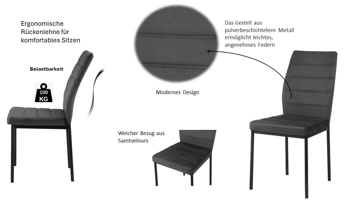 Thumbnail - INOSIGN Esszimmerstuhl "CRESSWELLE", (Set), 4 St., Samtvelours, Polsterstuhl mit weichem Samtveloursbezug, Metallgestell