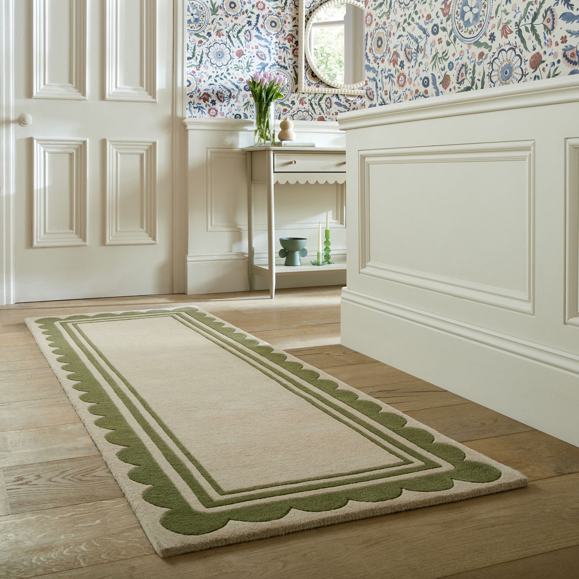 FLAIR RUGS Wollteppich "Lois mit Jakobsmuschelbordüre" rechteckig 7 mm Höhe günstig online kaufen