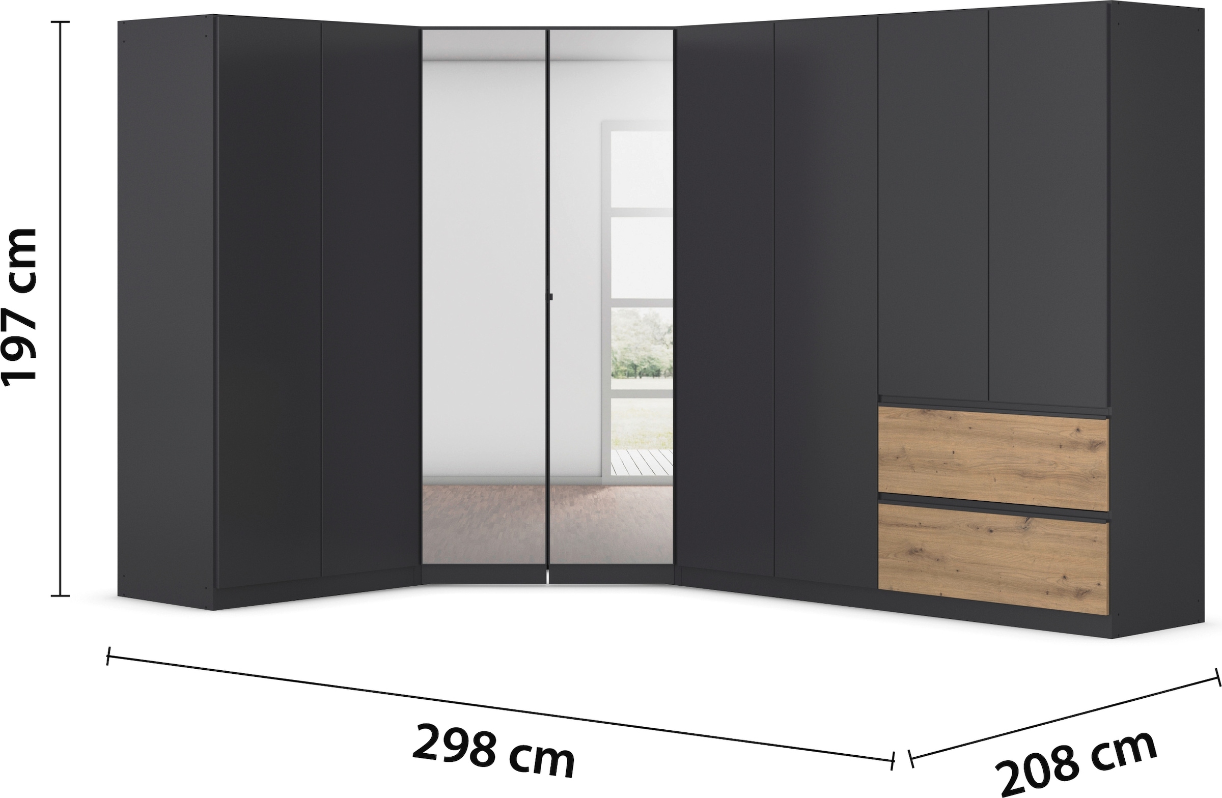 rauch Schrank-Set »Kleiderschrank Schrank Garderobe Wäscheschrank COSTA mit Spiegel«, viel Platz, grifflose Front und Push-to-Open Funktion MADE IN GERMANY