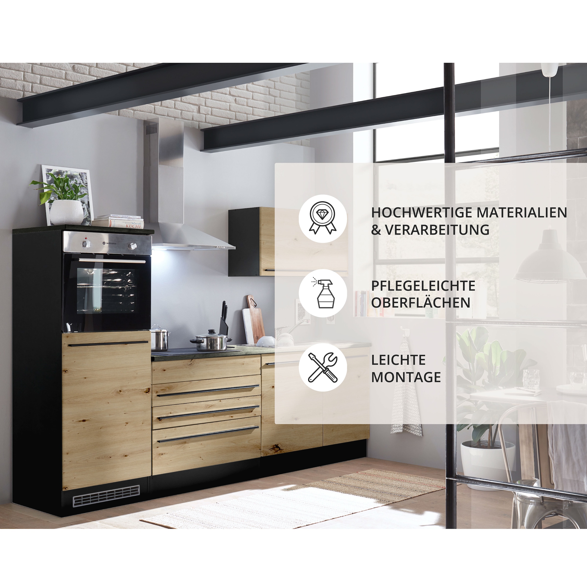 BASIC by Balculina Küchenzeile »Jazz«, Breite 260 cm, wahlweise mit E-Geräten