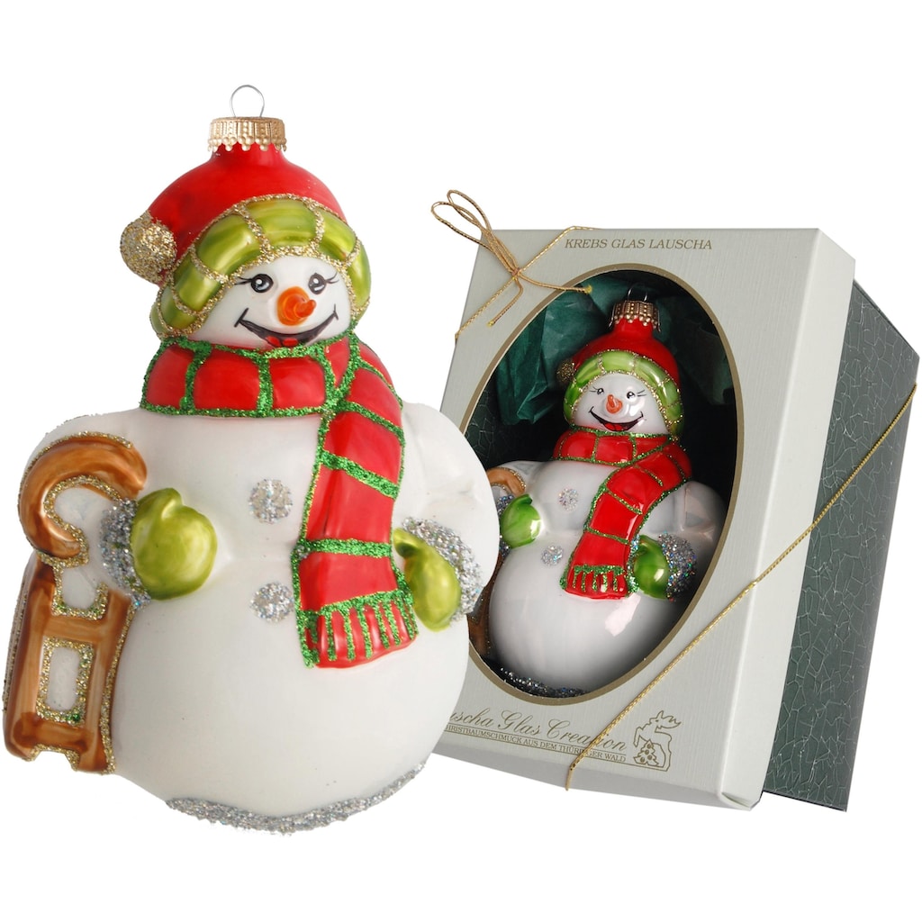 Krebs Glas Lauscha Christbaumschmuck »Schneemann mit Schlitten, Weihnachtsdeko, Christbaumschmuck«, (1 tlg.)