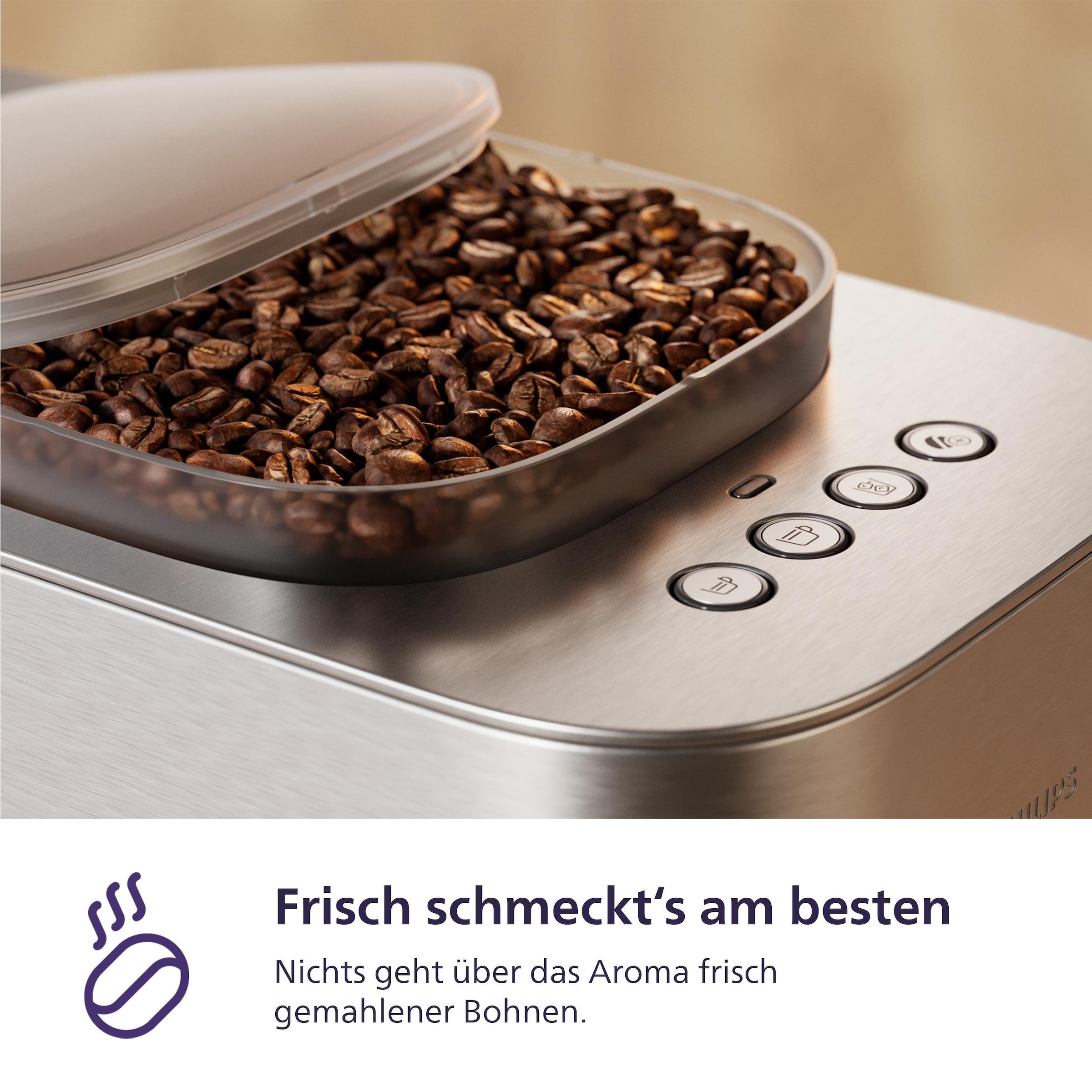 PHILIPS baristina Espressomaschine »Plus in Edelstahl BAR500/00 mit Mahlwerk für ganze Bohnen« Iced Coffee Funktion, 16 bar Pumpendruck, Edelstahl/Eschenholz