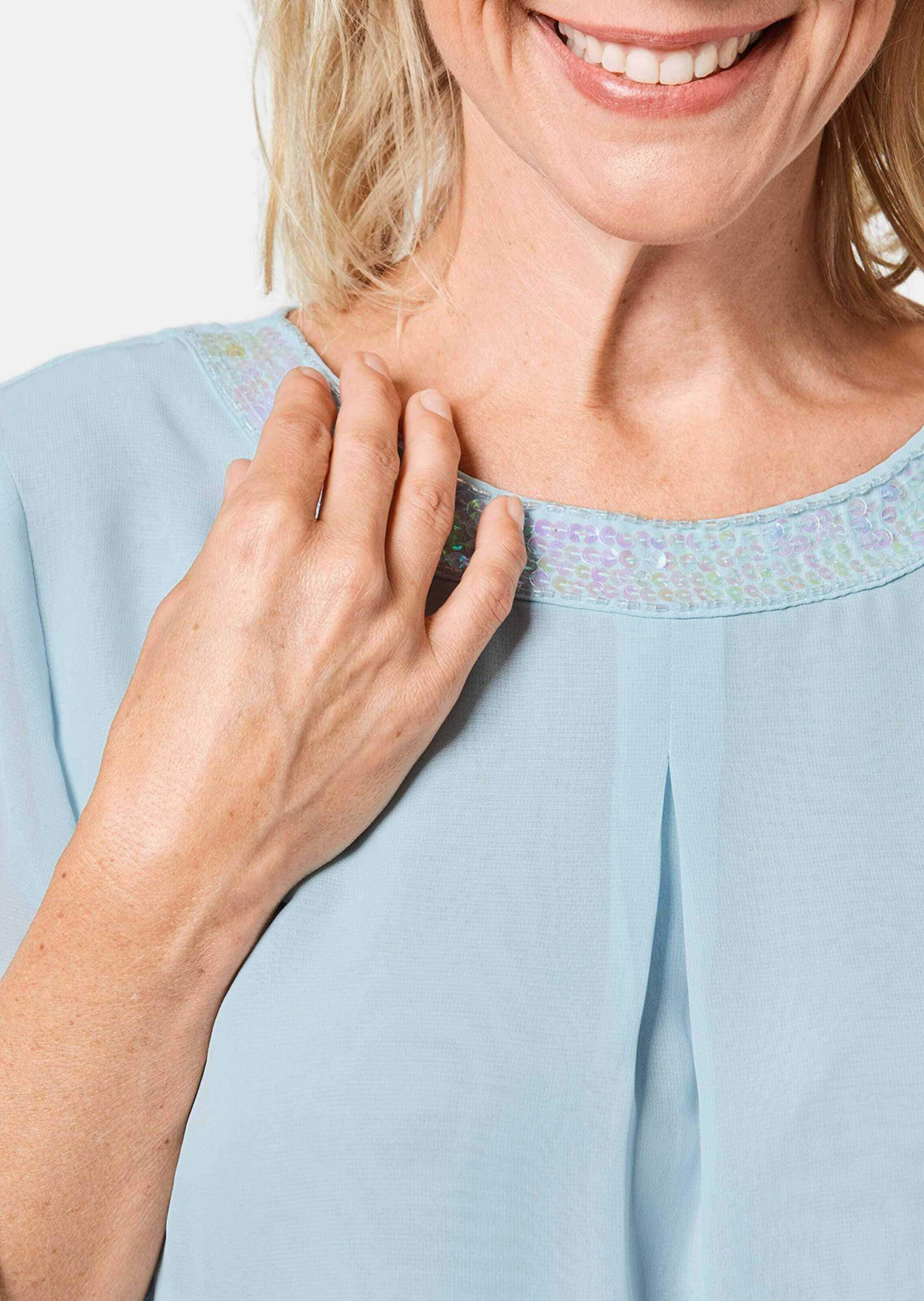 GOLDNER Kurzarmbluse »Schlupfbluse Luftige Chiffonbluse mit Pailletten«