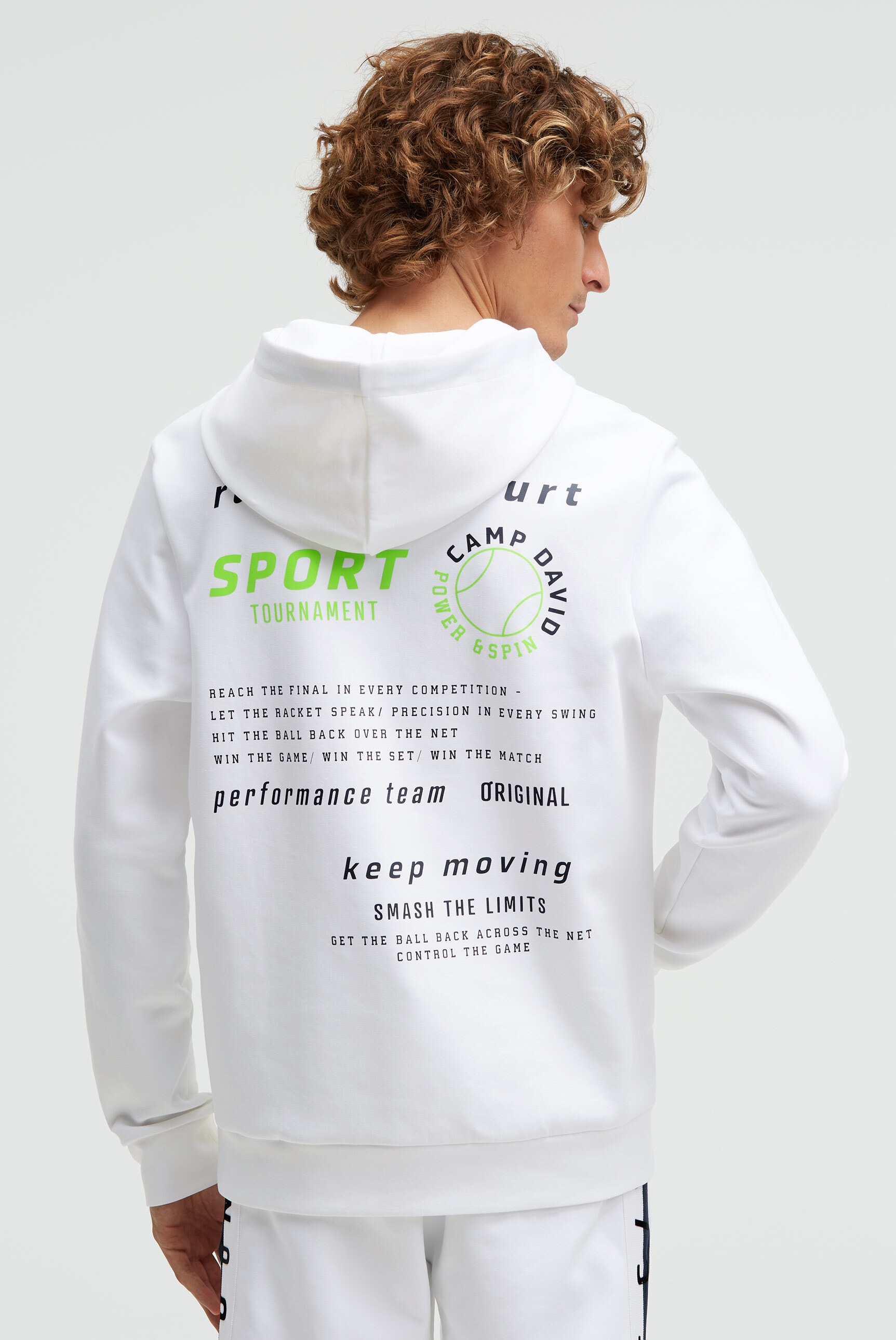 Kapuzensweatshirt CAMP DAVID, Herren, Gr. XL, weiß, Jersey, Material: 70% Baumwolle, 30% Polyester, bedruckt, relaxed fit normal, Rundhals, eingesetzt Bündchen, Sweatshirts, mit reflektierenden Details