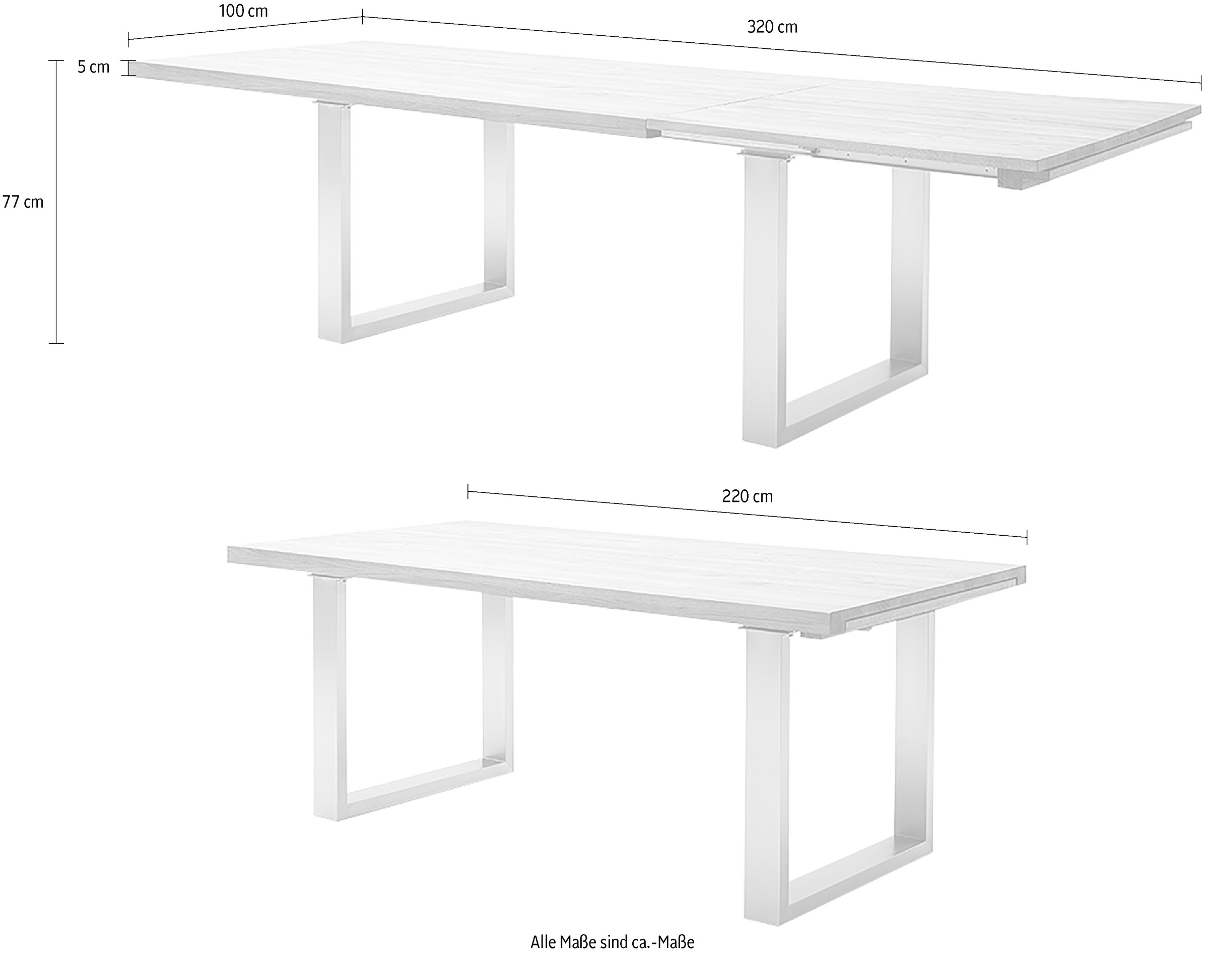 MCA furniture Kulissen-Esstisch »Dayton Esstisch Kufentisch«, Synchronauszug,ausziehbar,eiche,massiv,extra lang,XXL,belastbar 50 kg