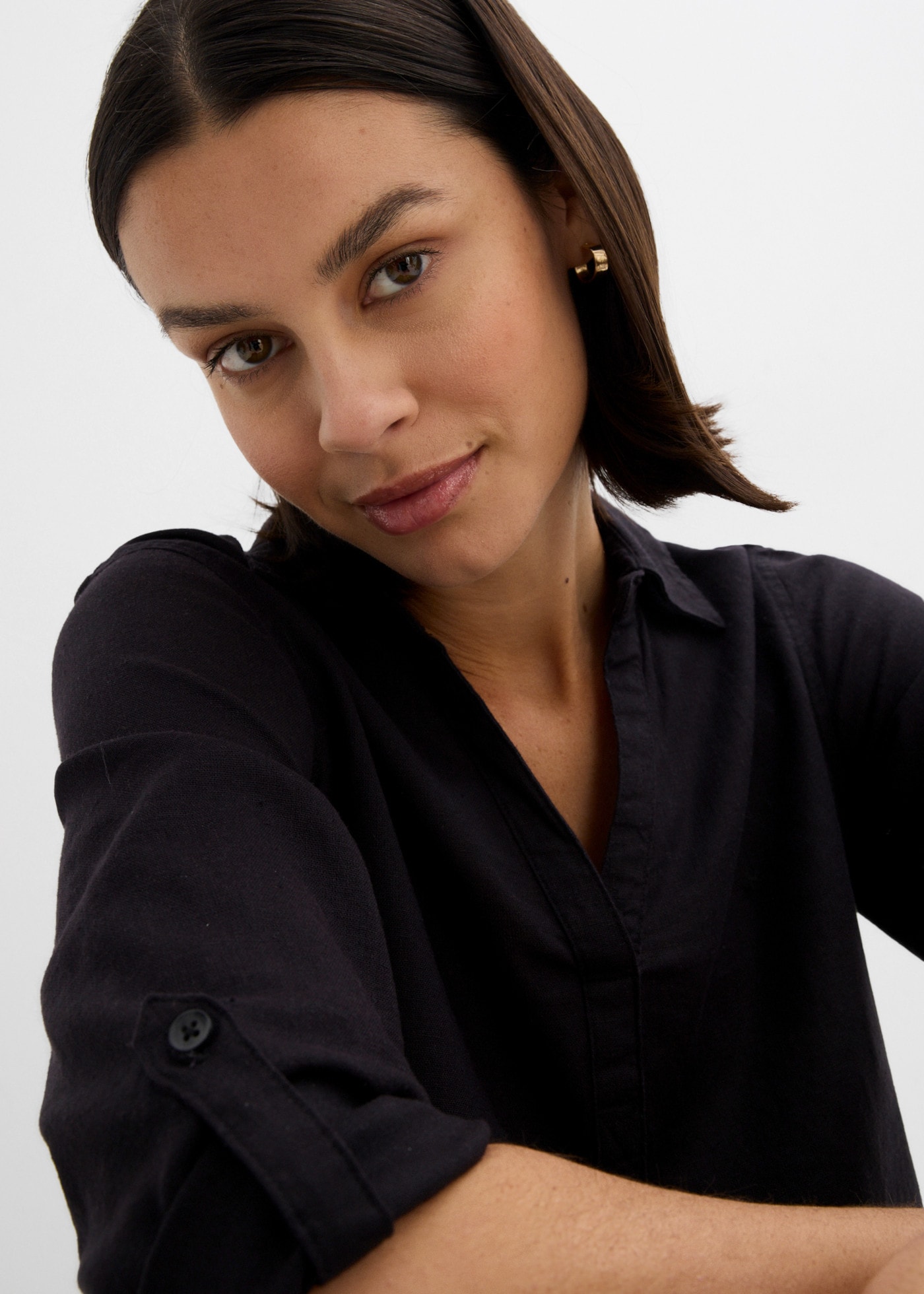 bonprix Langarmbluse »3/4-Arm Bluse mit Leinen« figurumspielende Passform, für vielseitige Alltagslooks