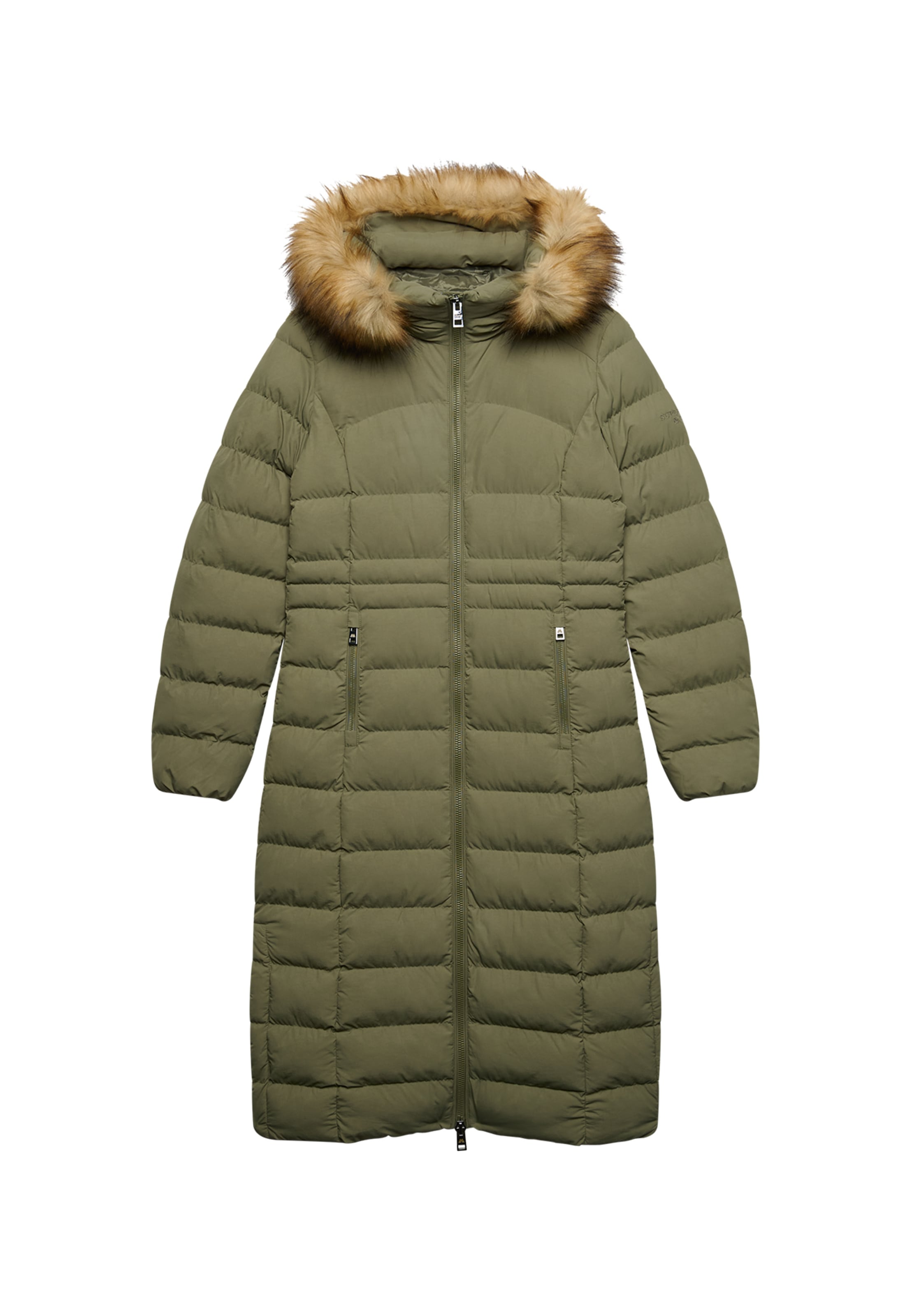 Superdry Steppjacke »HOODED FAUX FUR FUJI LONGLINE« mit Kapuze Kunstfaser, slim fit