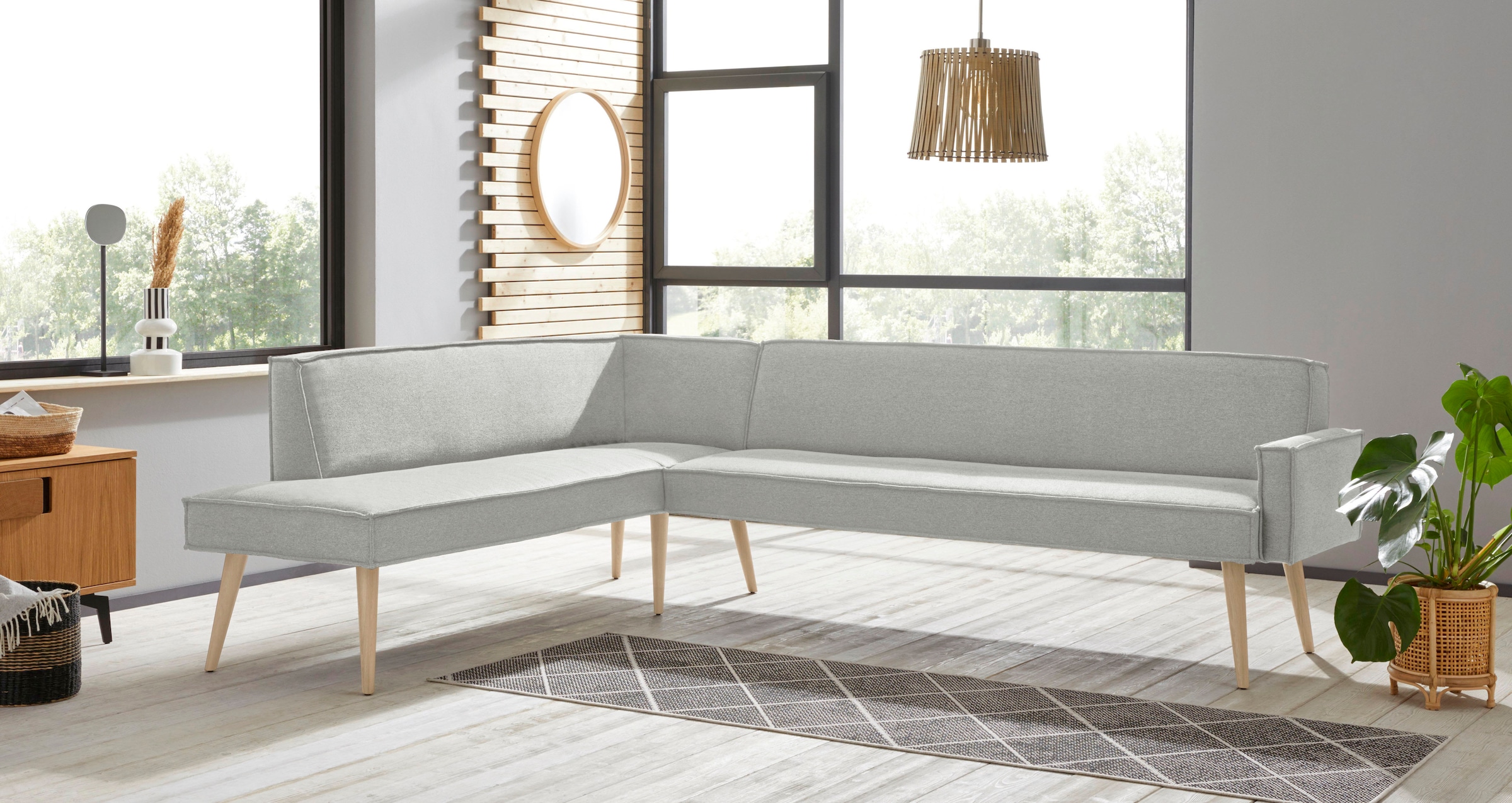 exxpo - sofa fashion Eckbank "Lungo, moderne Kedernaht, bequem und elegant, hoher Holzfuß", hochwertige Detailverarbeitu