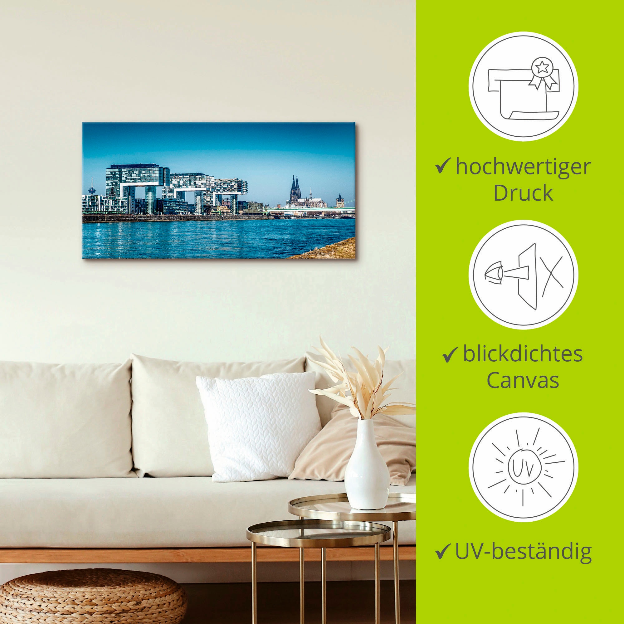 Artland Wandbild »Köln Kranhäuser und Dom«, Gebäude, (1 St.), als Alubild, Outdoorbild, Leinwandbild in verschied. Größen