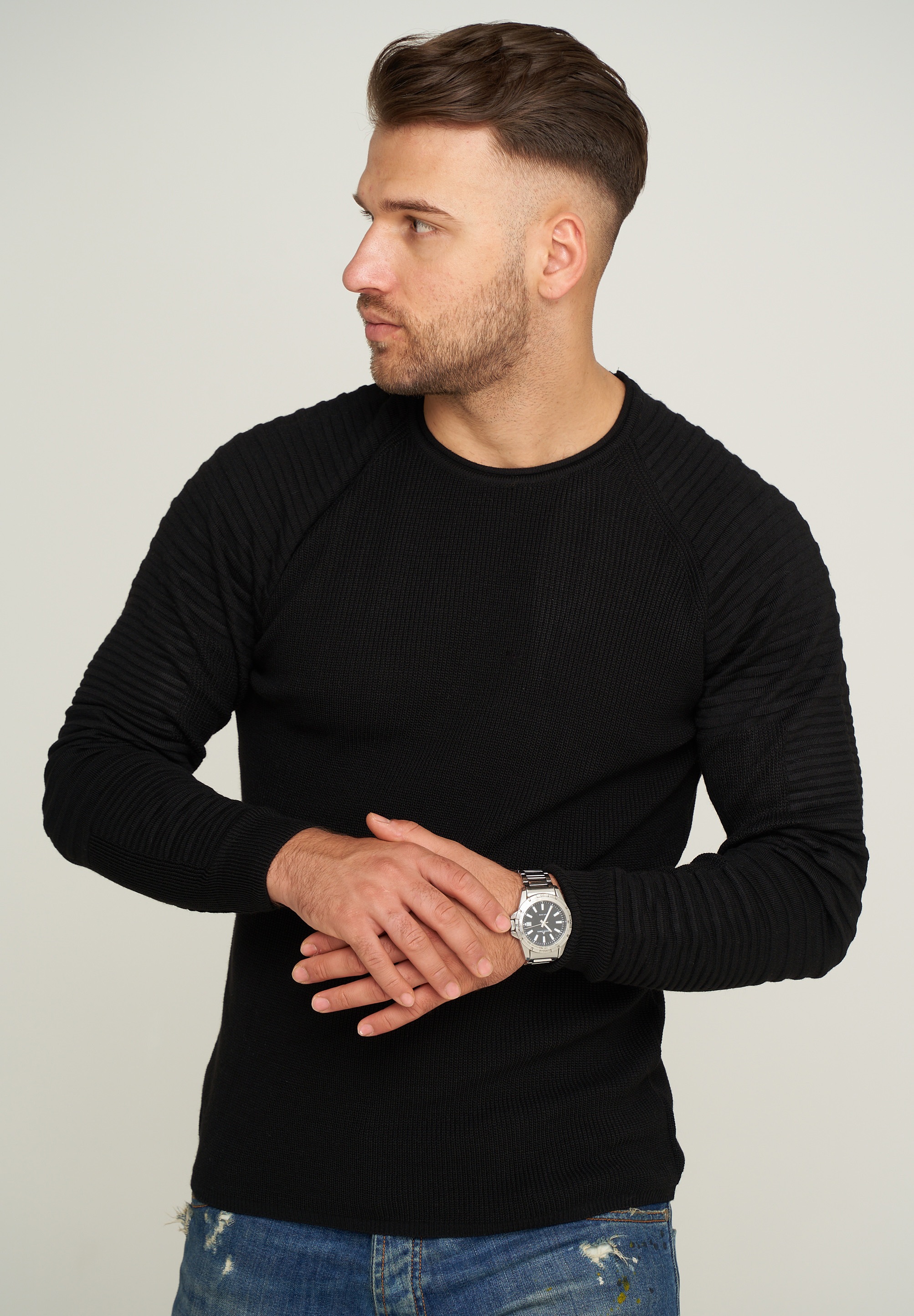 behype Strickpullover "MKstep91", mit Biker-Steppung günstig online kaufen
