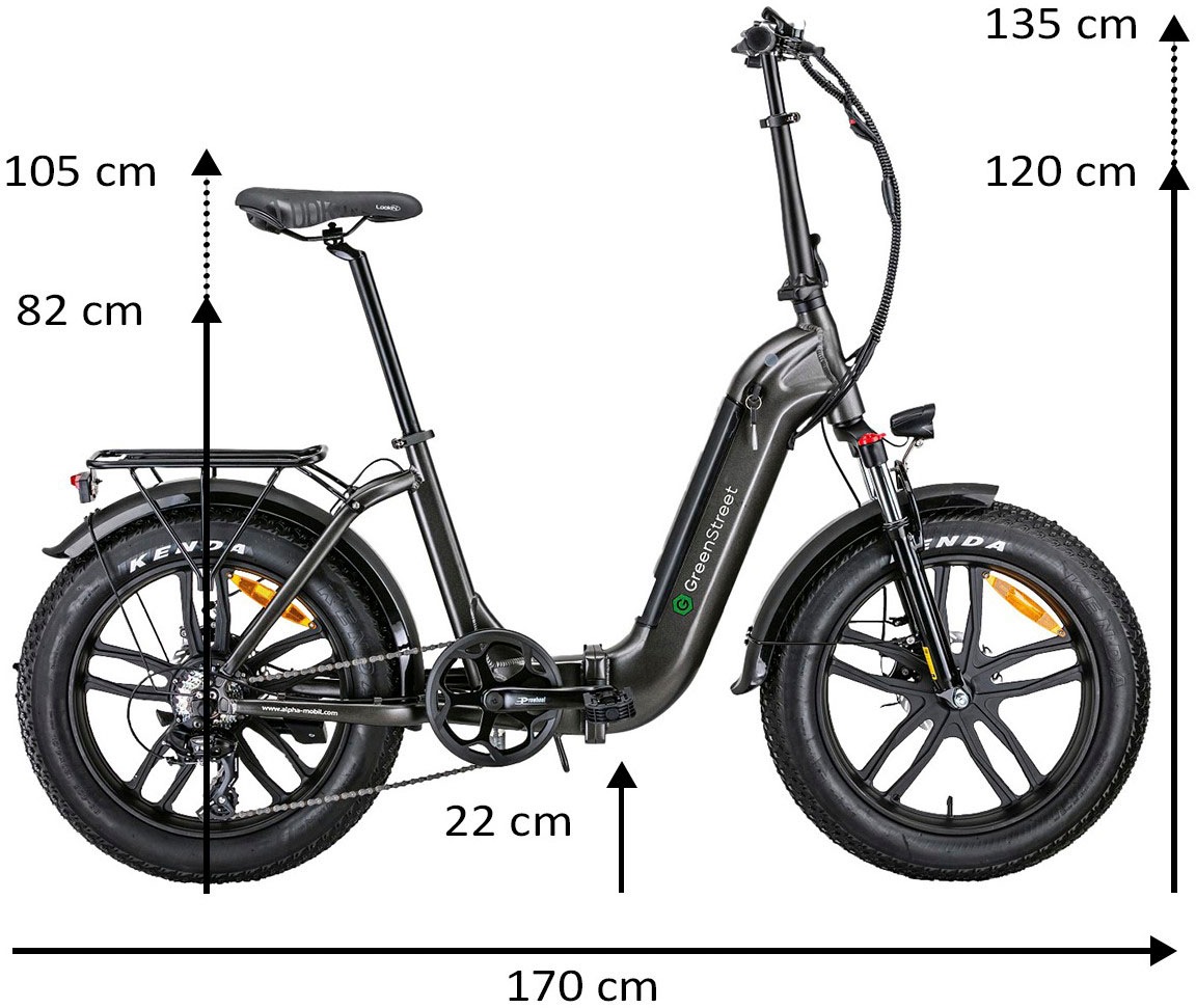 GreenStreet E-Bike »Tiefeinsteiger Klapprad GS5«, 7 Gang, Shimano, Heckmotor 250 W, (Set, 2 tlg., mit Akku-Ladegeräte)