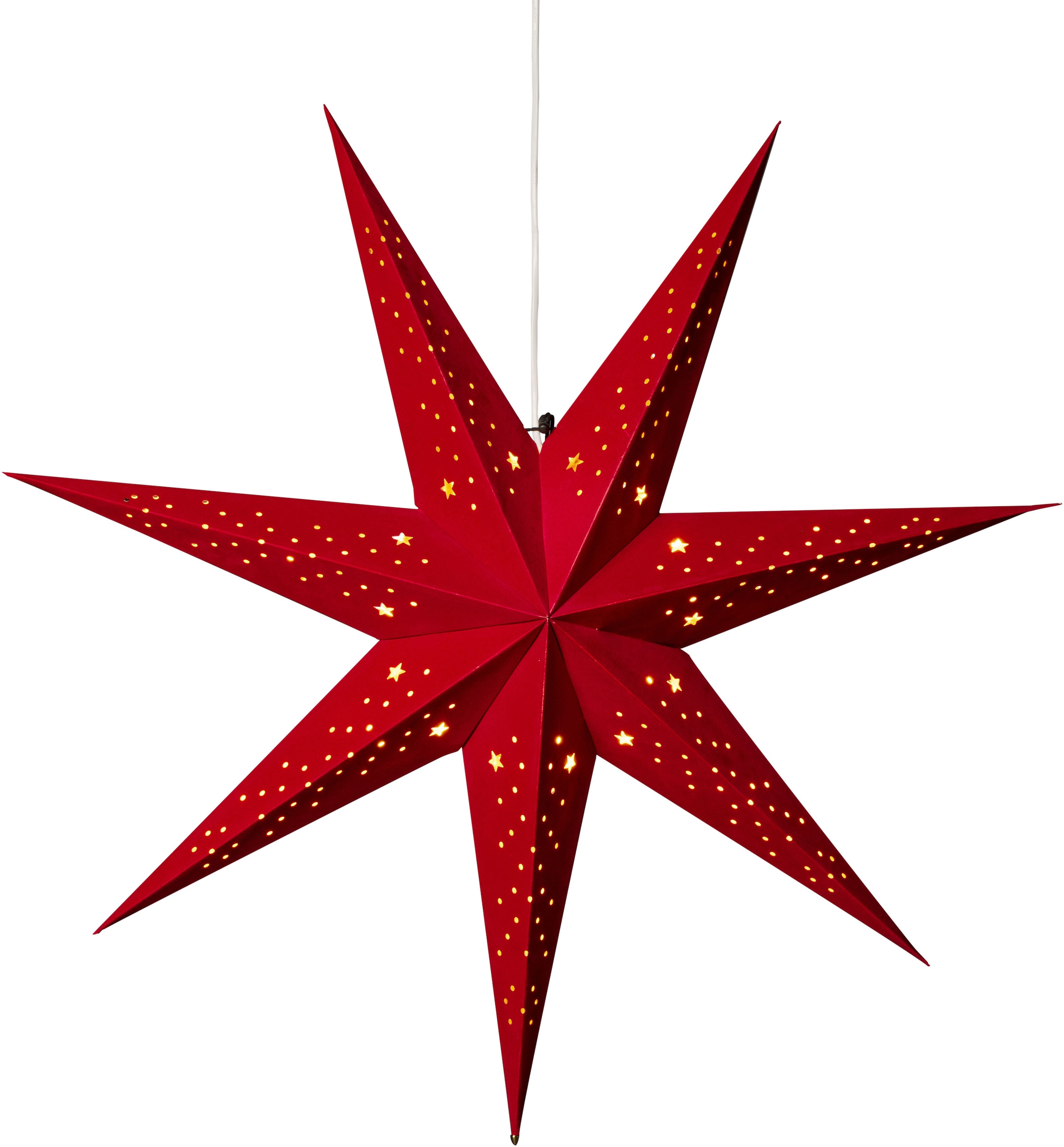 BAUR Samt, bestellen Stern rot«, (1 Dekostern KONSTSMIDE rotem Weihnachtsdeko St.), 7 Papierstern, LED »Weihnachtsstern, | Zacken perforiert, mit