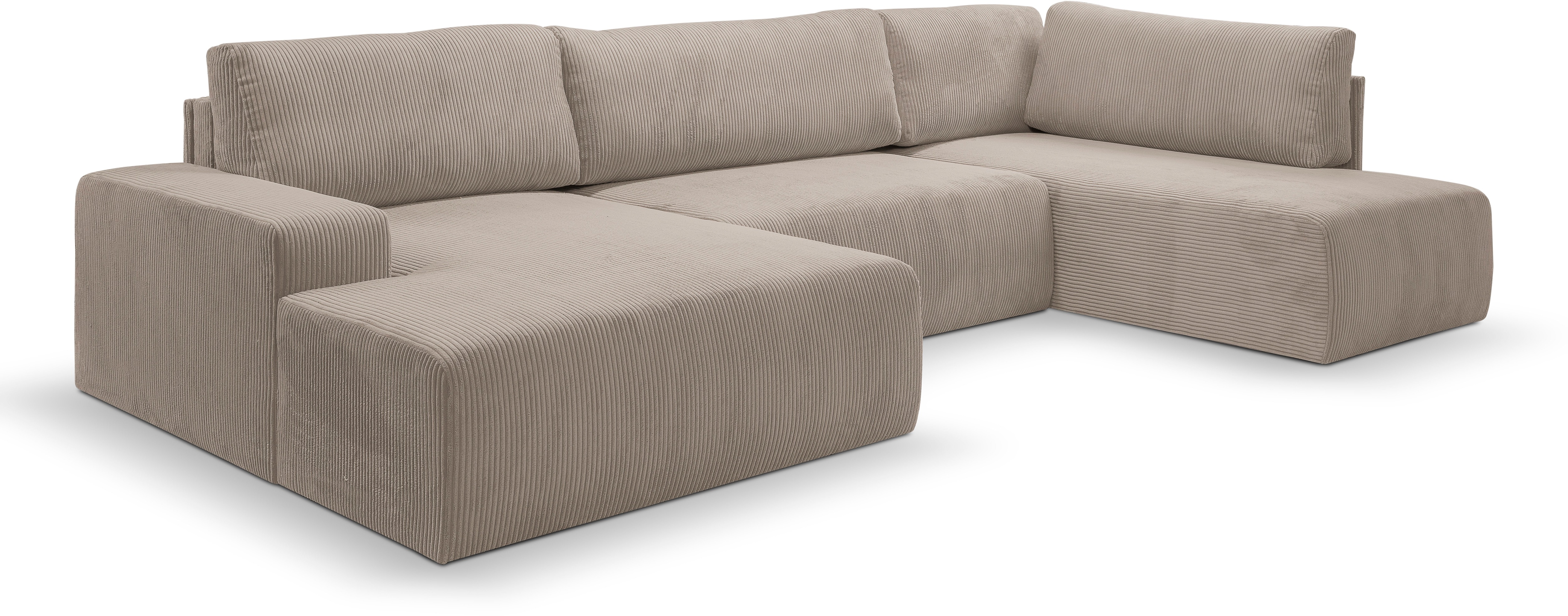 Thumbnail - WERK2 Wohnlandschaft "Rotterdam-U, U-Form, in kuschelweichem Cord oder Breitcord", Design Sofa mit Schlaffunktion & Bett...