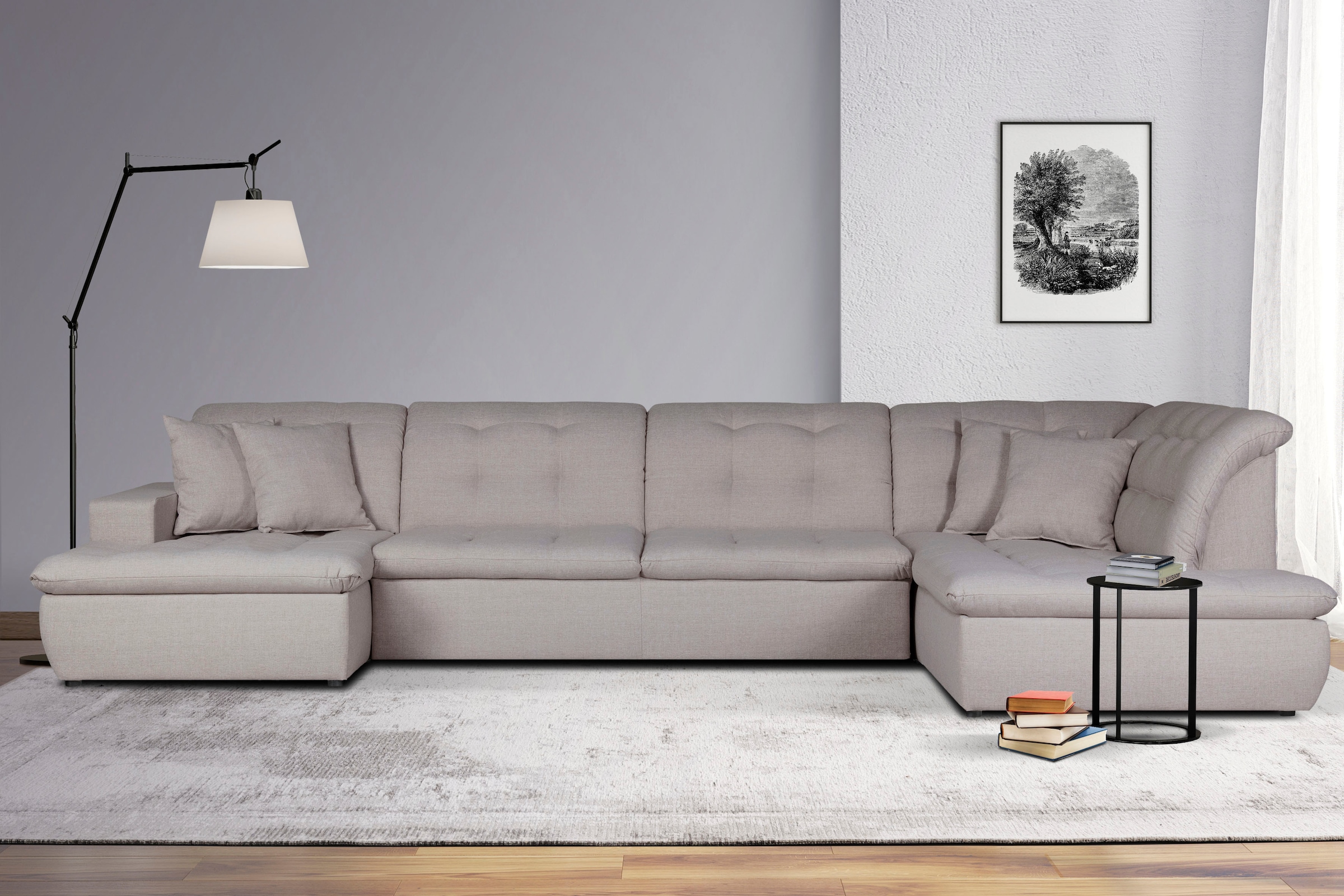 Wohnlandschaft HOME AFFAIRE "BRISBANE NEU U-Form", beige, B:380cm H:83cm T:202cm, 100% Polyester, Sofas, Wohnlandschaft, mit feiner Steppung, Matten-Optik, incl. Zierkissen