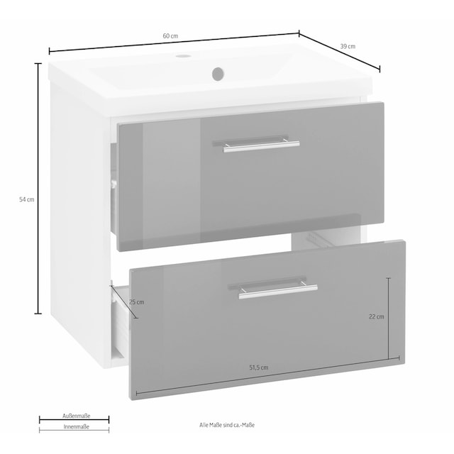 HELD MÖBEL Waschbeckenunterschrank »Venedig«, Badmöbel, Waschtisch inkl.  Waschbecken, Breite 60 cm bestellen | BAUR