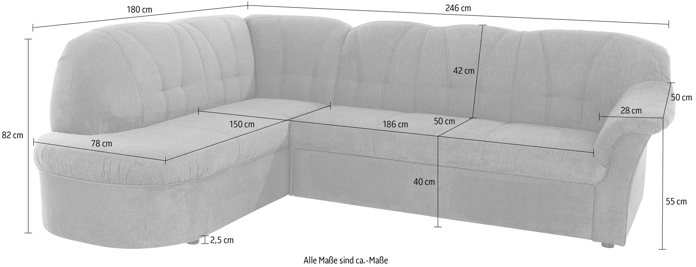 DOMO collection Ecksofa »Pegnitz, elegante Rückensteppung, zeitlose Formensprache, L-Form«, wahlweise mit Bettfunktion