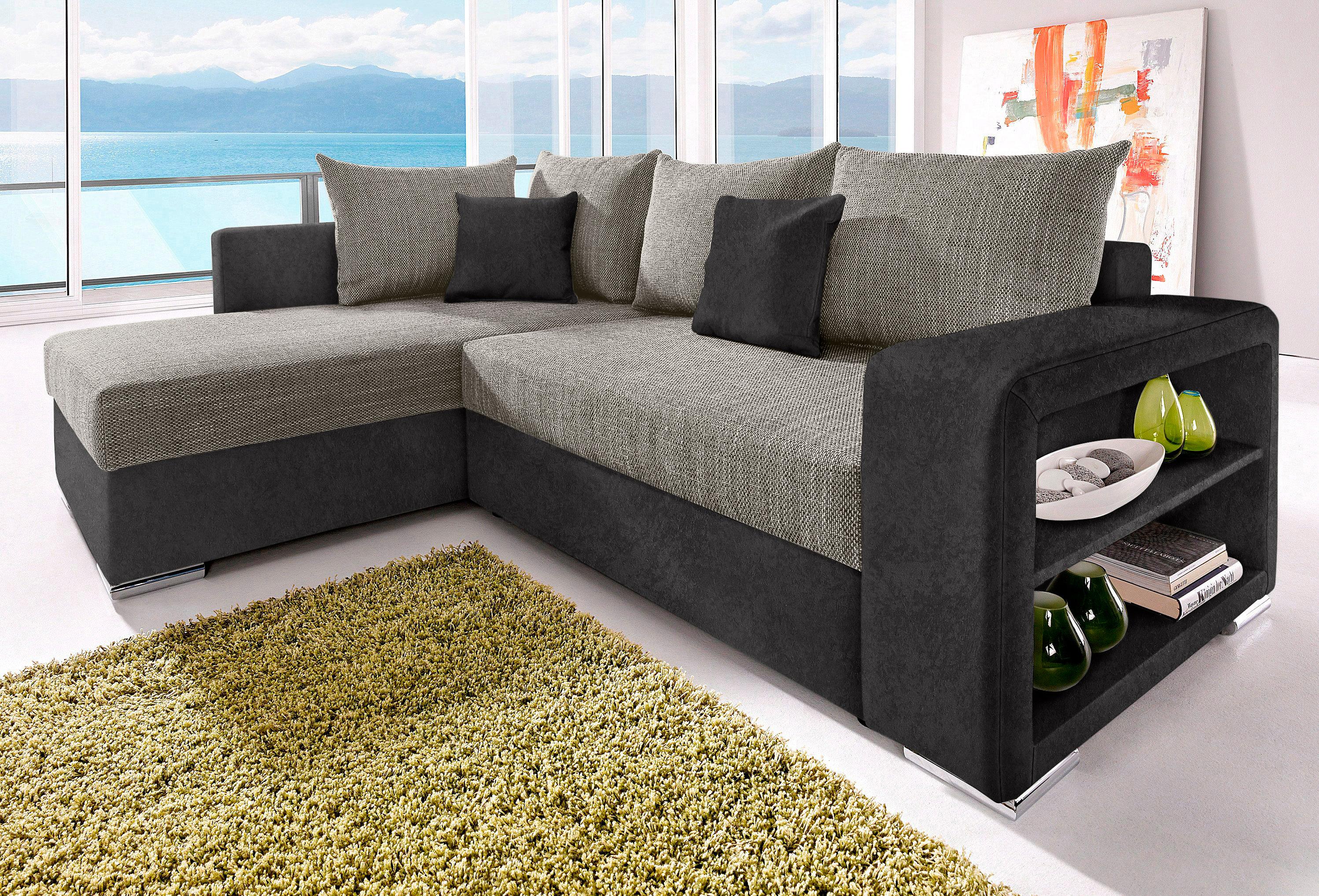 COLLECTION AB "John L-Form, B: 226 cm" Schlaffunktion, Bettkasten, Regalelement & 2 Zierkissen