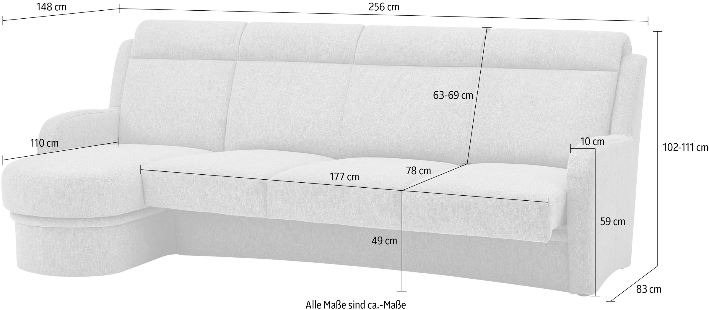 VILLA BECK Ecksofa »Varese L-Form«, (2 St.), Kopfteilverstellung, wahlweise mit Sitzvorzug, in Sitzhöhe 49 cm