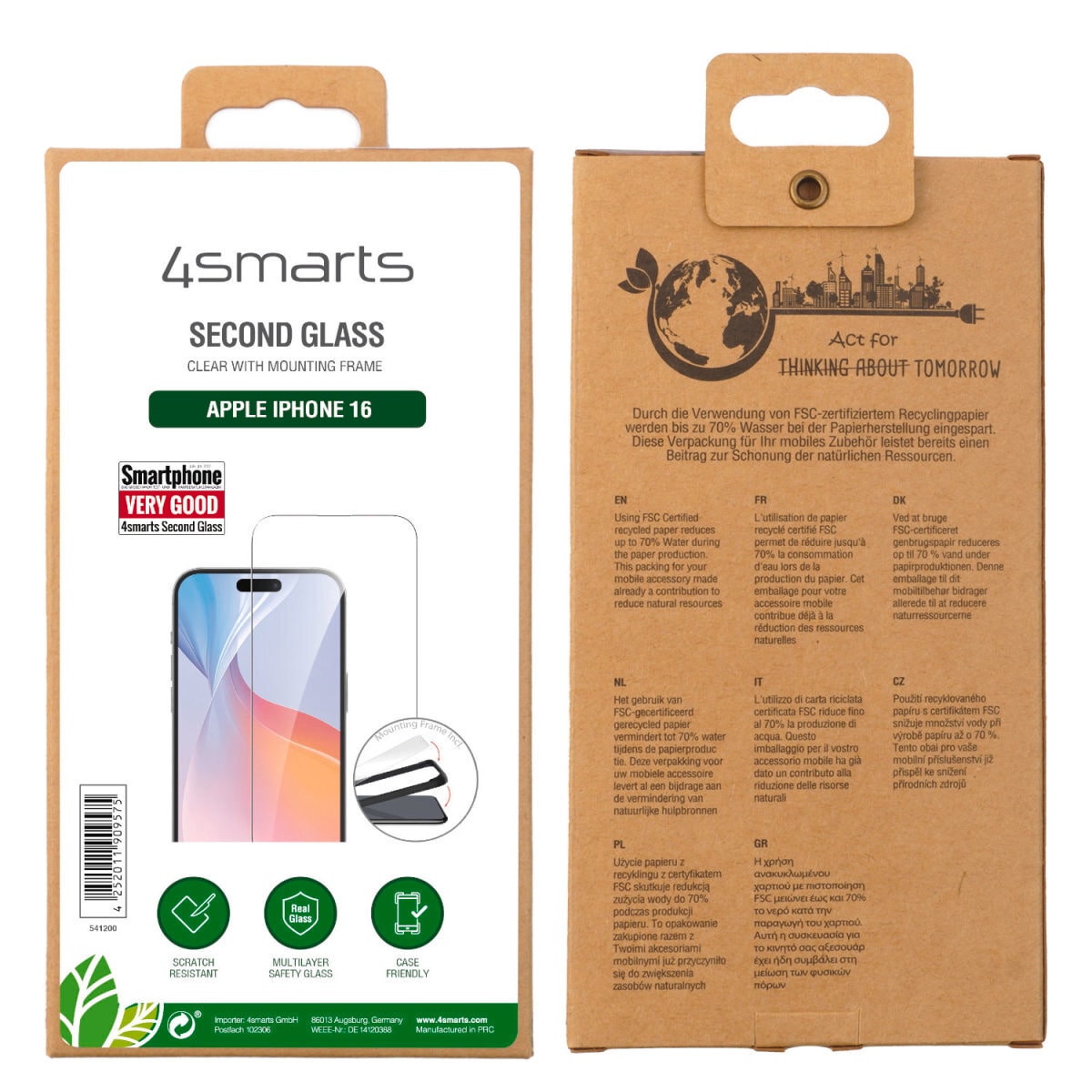 4smarts Displayschutzglas »Second Glass mit Montagerahmen«, für Apple iPhone 16, (1 St.), Displayschutzfolie, Schutzfolie, Bildschirmschutz, kratz- & stoßfest