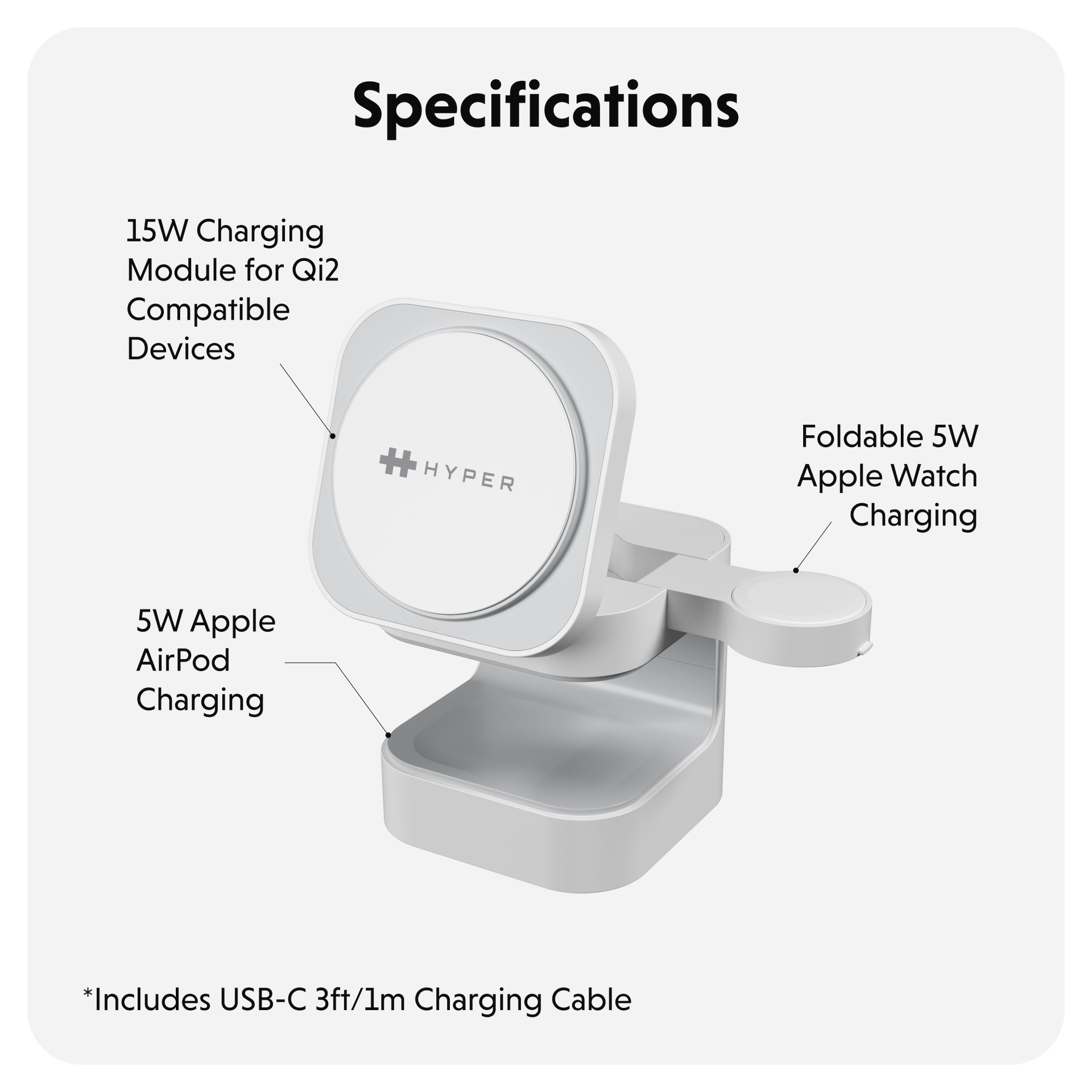 Targus Wireless Charger »Hyperjuice Qi2 3-in-1 Magnetic Charging Stand«