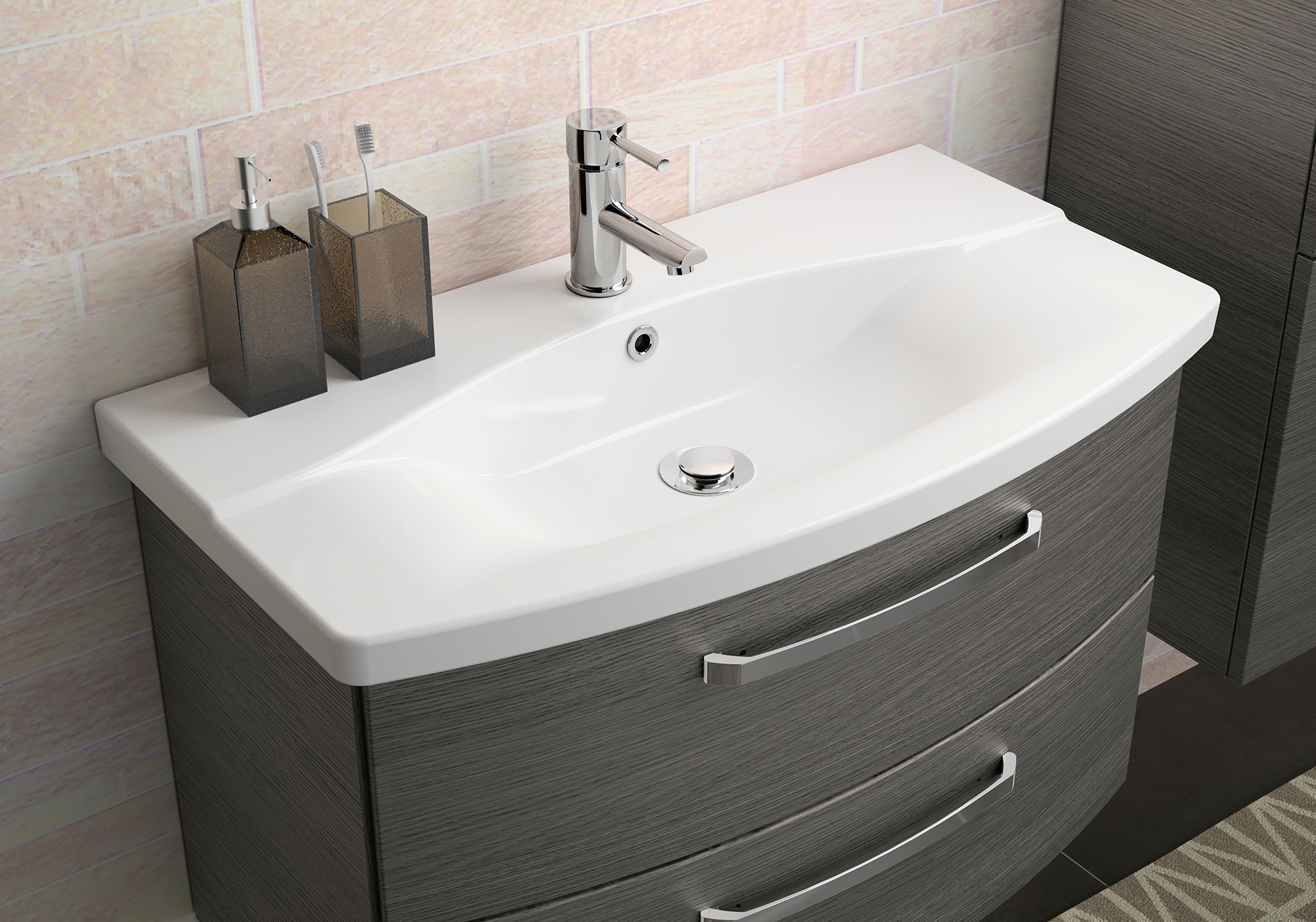 Saphir Waschtisch »Serie 4010 Keramik-Waschtisch mit Unterschrank, 84 cm breit«, Waschplatz mit 2 Schubladen, Badmöbel-Set mit Waschtisch