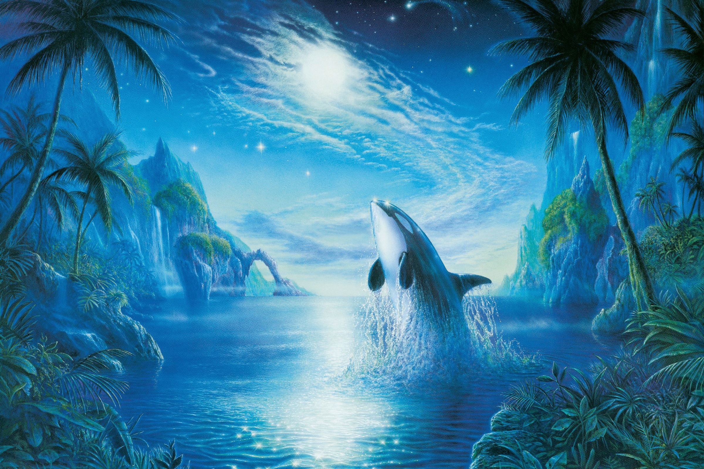 Papermoon Fototapete "TROPISCH-PALMEN TIERE DSCHUNGEL MEER ORKA" günstig online kaufen