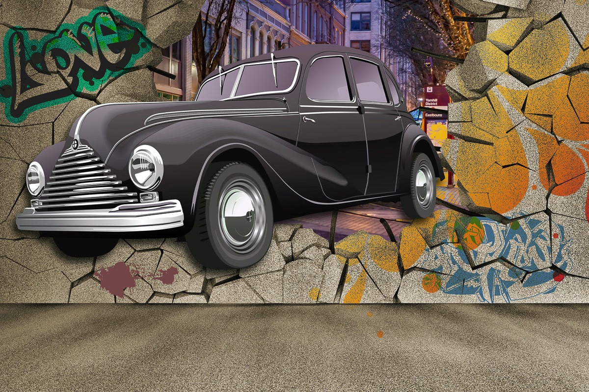 Papermoon Fototapetas »Auto durch Mauer«