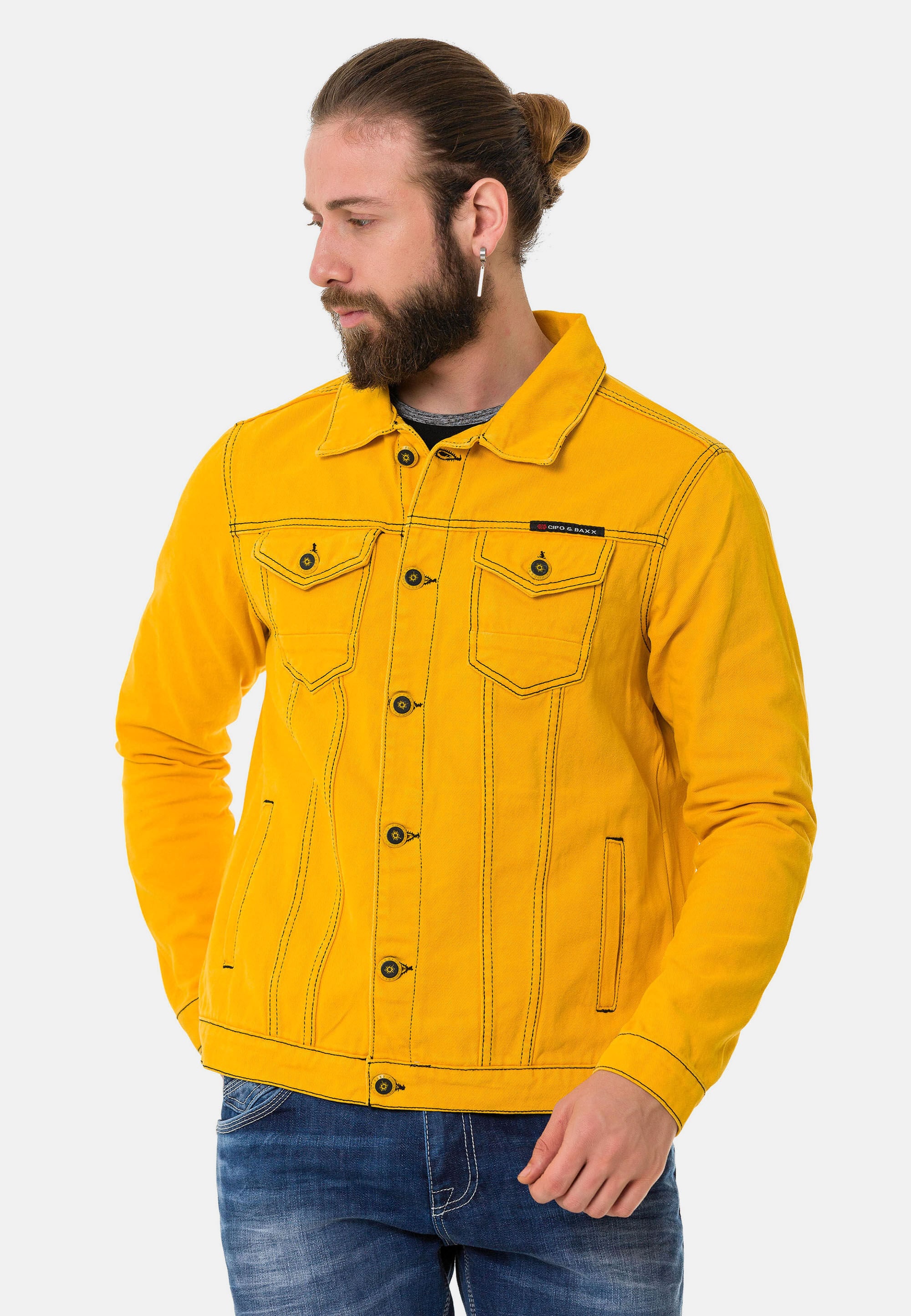 Cipo & Baxx Jeansjacke »CJ289« ohne Kapuze mit Knopfleiste