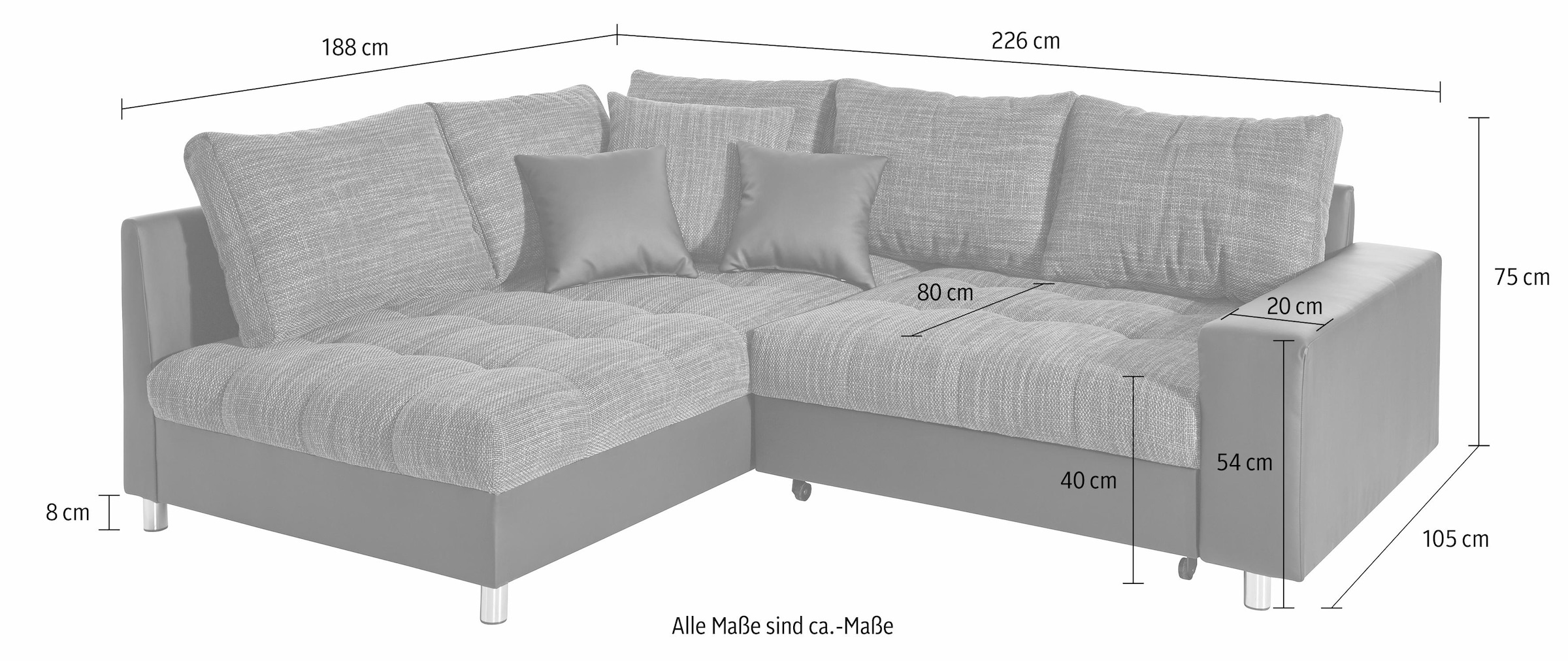 Mr. Couch Ecksofa »Tobi L-Form«, wahlweise mit Kaltschaum (140kg Belastung/Sitz) und Bettfunktion