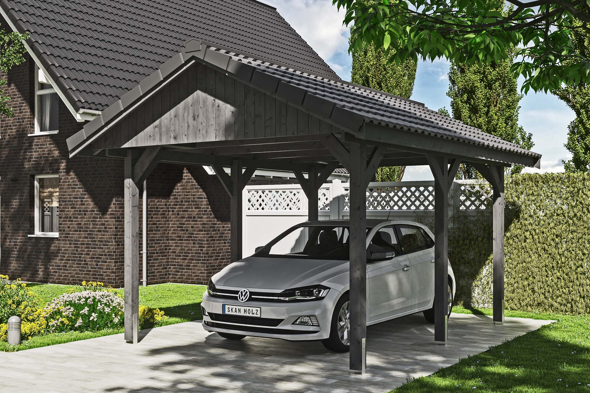 Skanholz Einzelcarport »Wallgau«, Nadelholz, 291 cm, Schiefergrau, mit Dachlattung