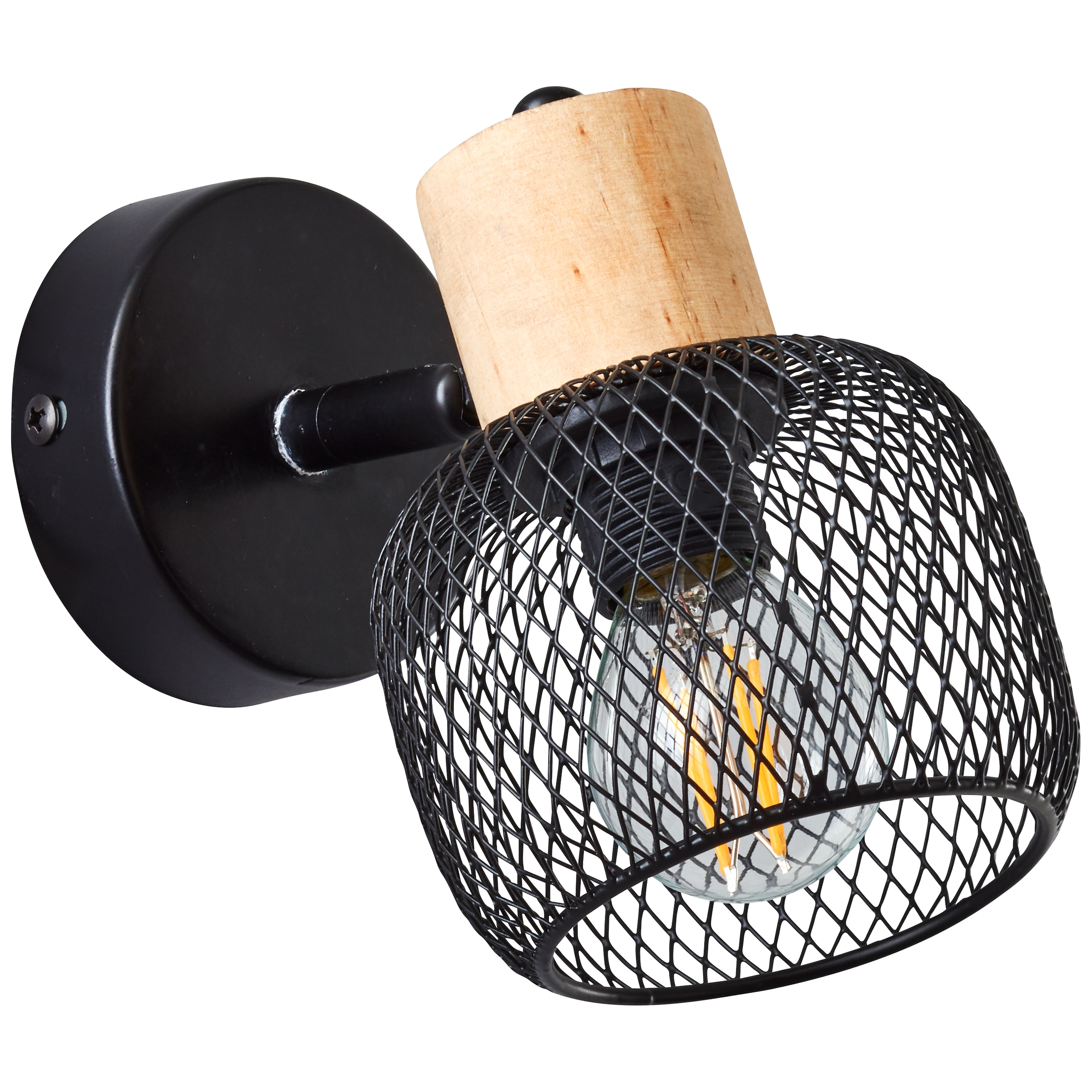 BRILLIANT Wandstrahler "Giada", schwarz (schwarz, holz), 1, H: 14cm, 1 Stk., Leuchten, Wandlampe, 14,5 cm, E14, schwenkbar, Metall/Holz, schwarz/braun, Wandstrahler