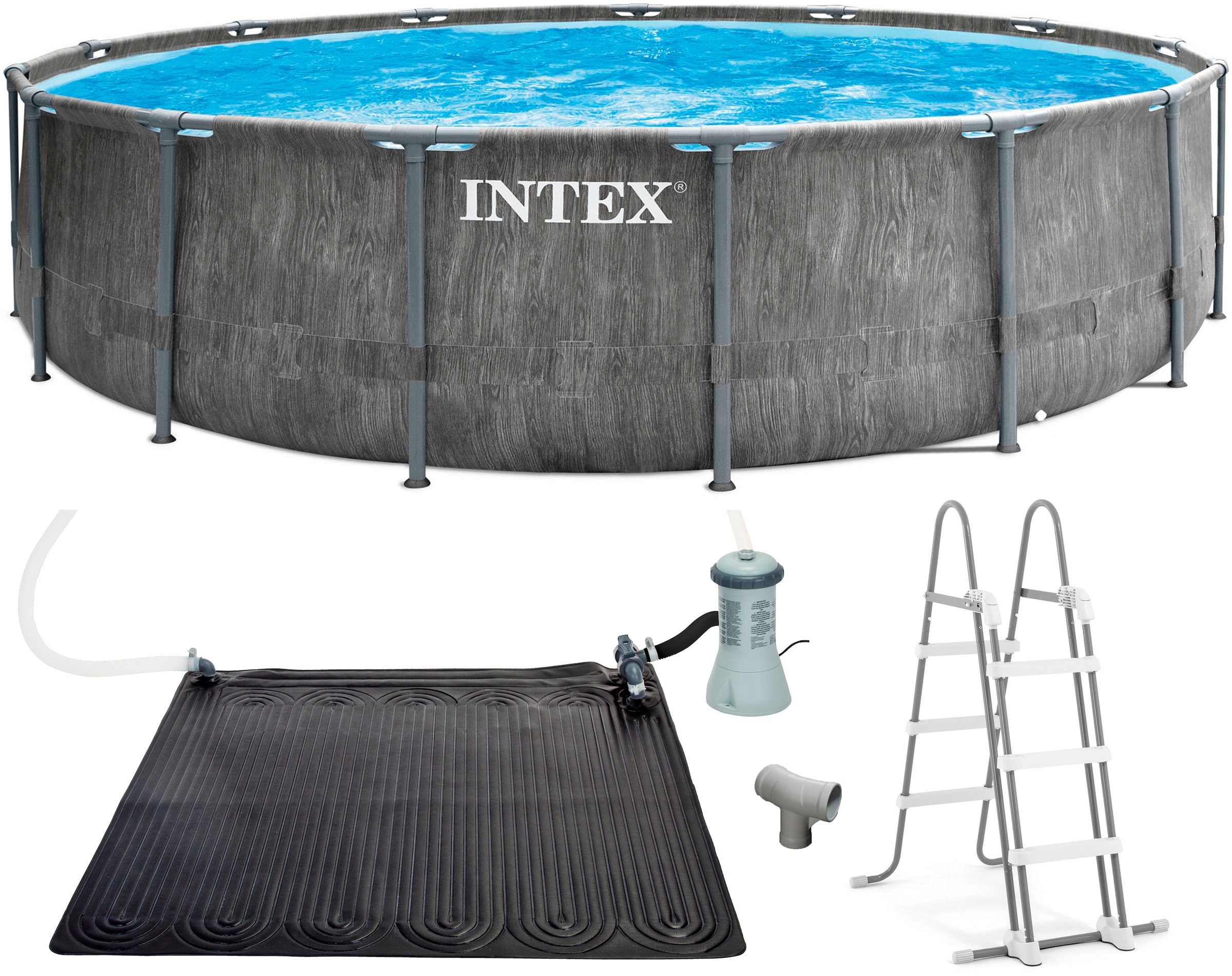 Intex Rundpool »»Framepool« Greywood 549x122 cm«, (Set), inkl. hochwertiger Solar Matte(Poolheizung)