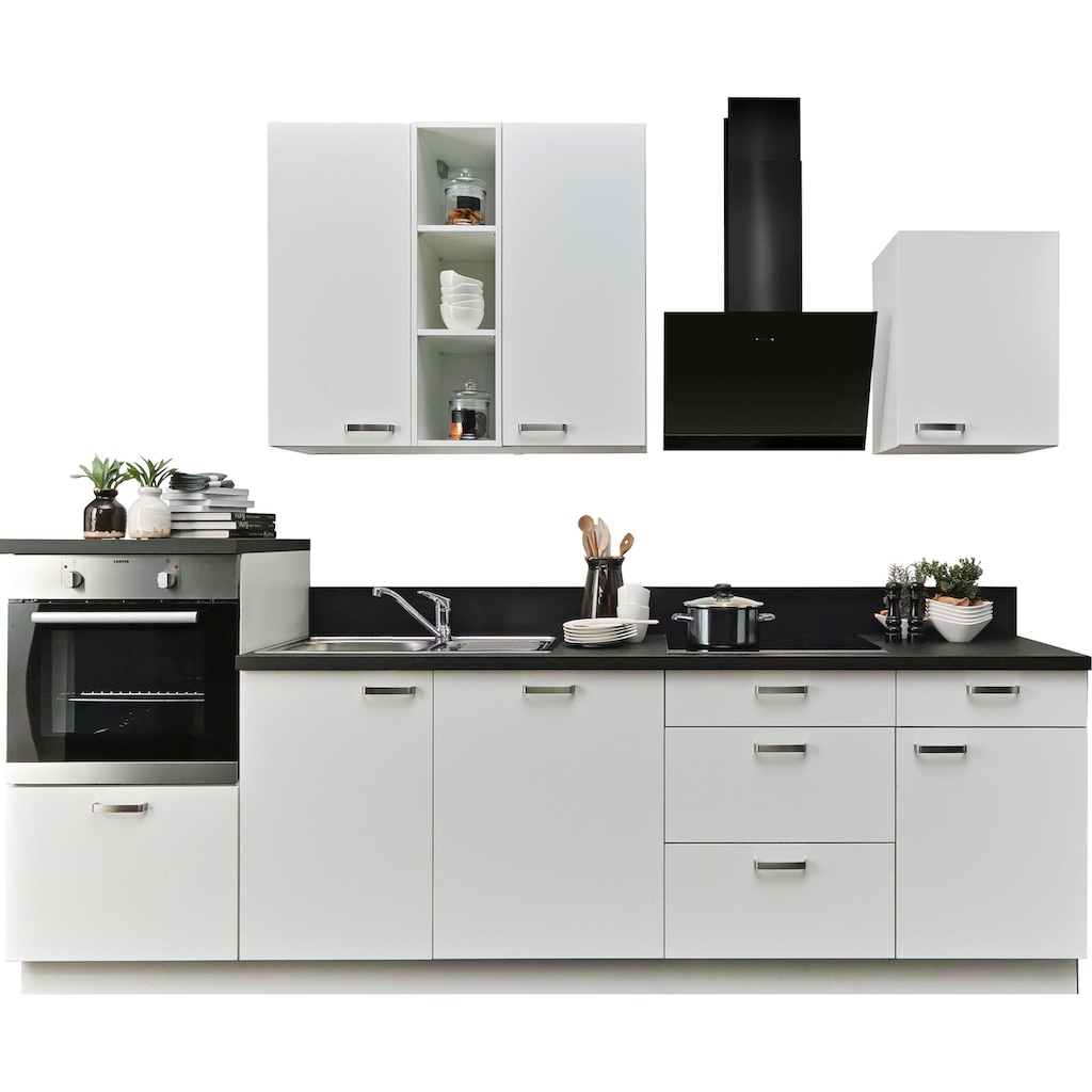 Express Küchen Küchenzeile »Bari«, mit E-Geräten, Soft-Close-Funktion und Vollauszügen, vormontiert, Breite 280 cm