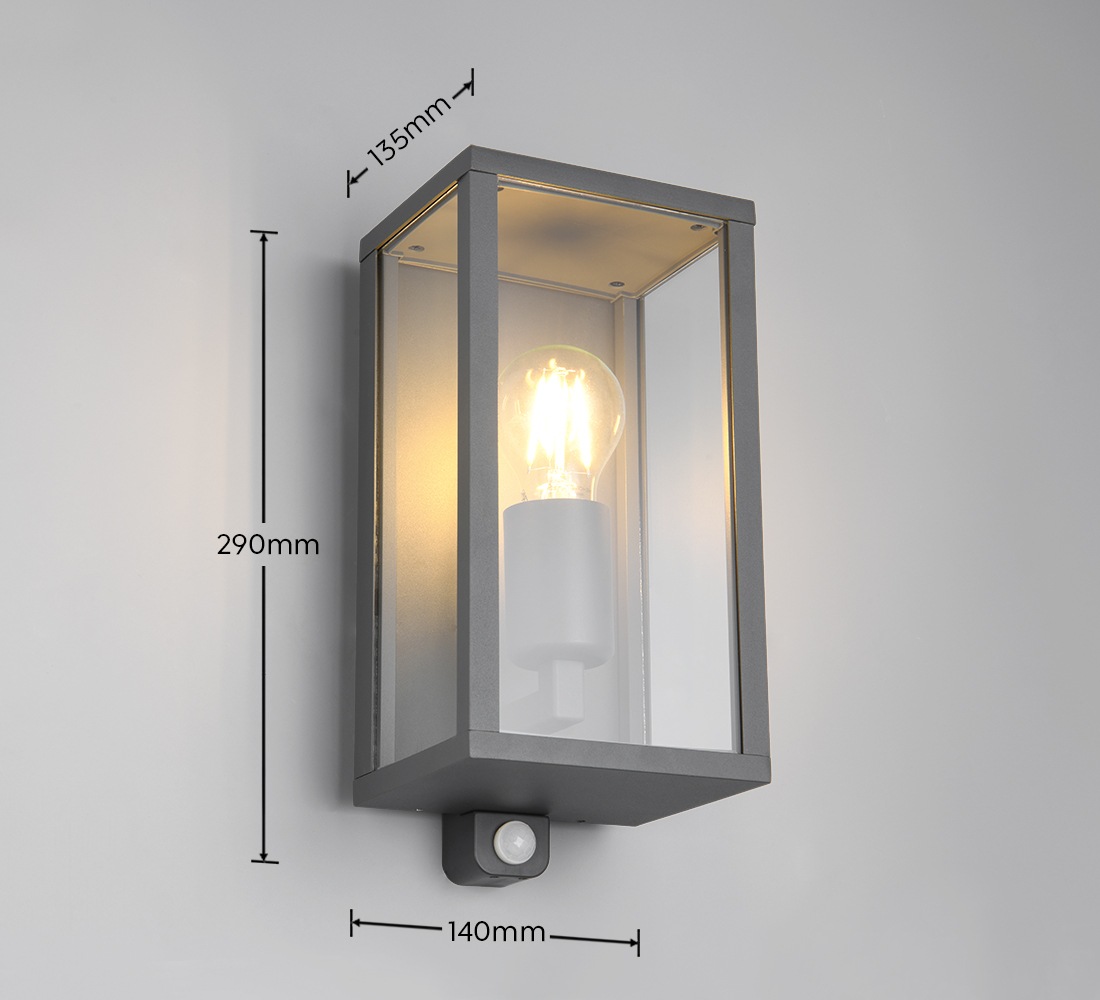 TRIO Leuchten Außen-Wandleuchte »GARONNE, Outdoor Wandlampe exkl 1x E27 max 60W, Hauswand-Leuchte« E27 1 Stk. warmweiß - kaltweiß Garten Wandleuchte IP44 mit Bewegungsmelder, Leuchtdauer einstellbar