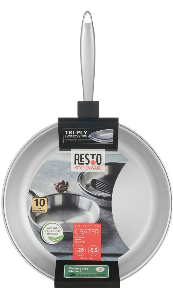 RESTO Kitchenware Bratpfanne »Crater Pfanne aus Tri-Ply (Edelstahl + Aluminium + Edelstahl) ofenfest«, Edelstahl 18/10, (1 tlg.), Energieeinsparung 25% durch die dreilagige Basis