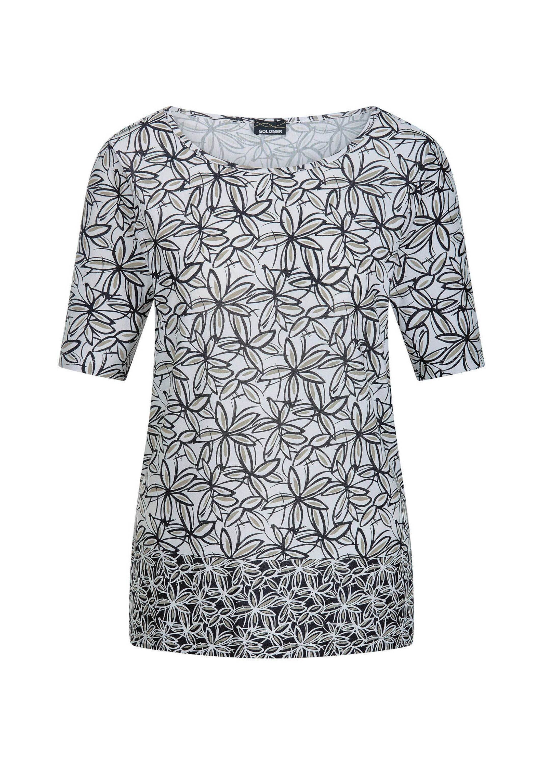 GOLDNER Kurzarmshirt "Cityshirt mit Blüten-Muster" stretchbequemer Viskosejersey