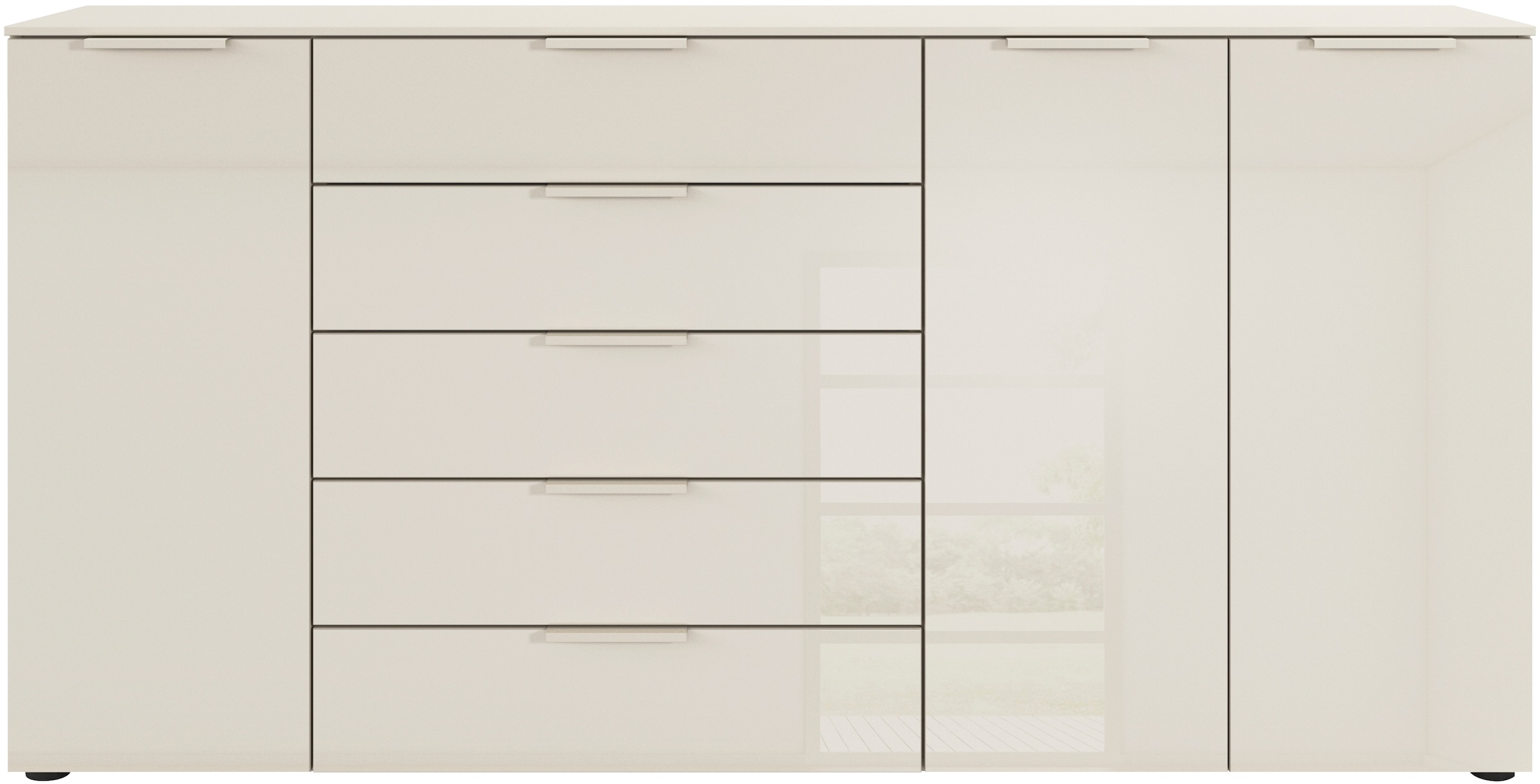 rauch Kombikommode »Kommode Türkommode Sideboard Kombikommode FLIPP mit Glasfront«, (Breite 200 cm mit 4 Einlegeböden), 3-türig mit 5 Schubladen und Soft-Close-Funktion sowie Glasfront
