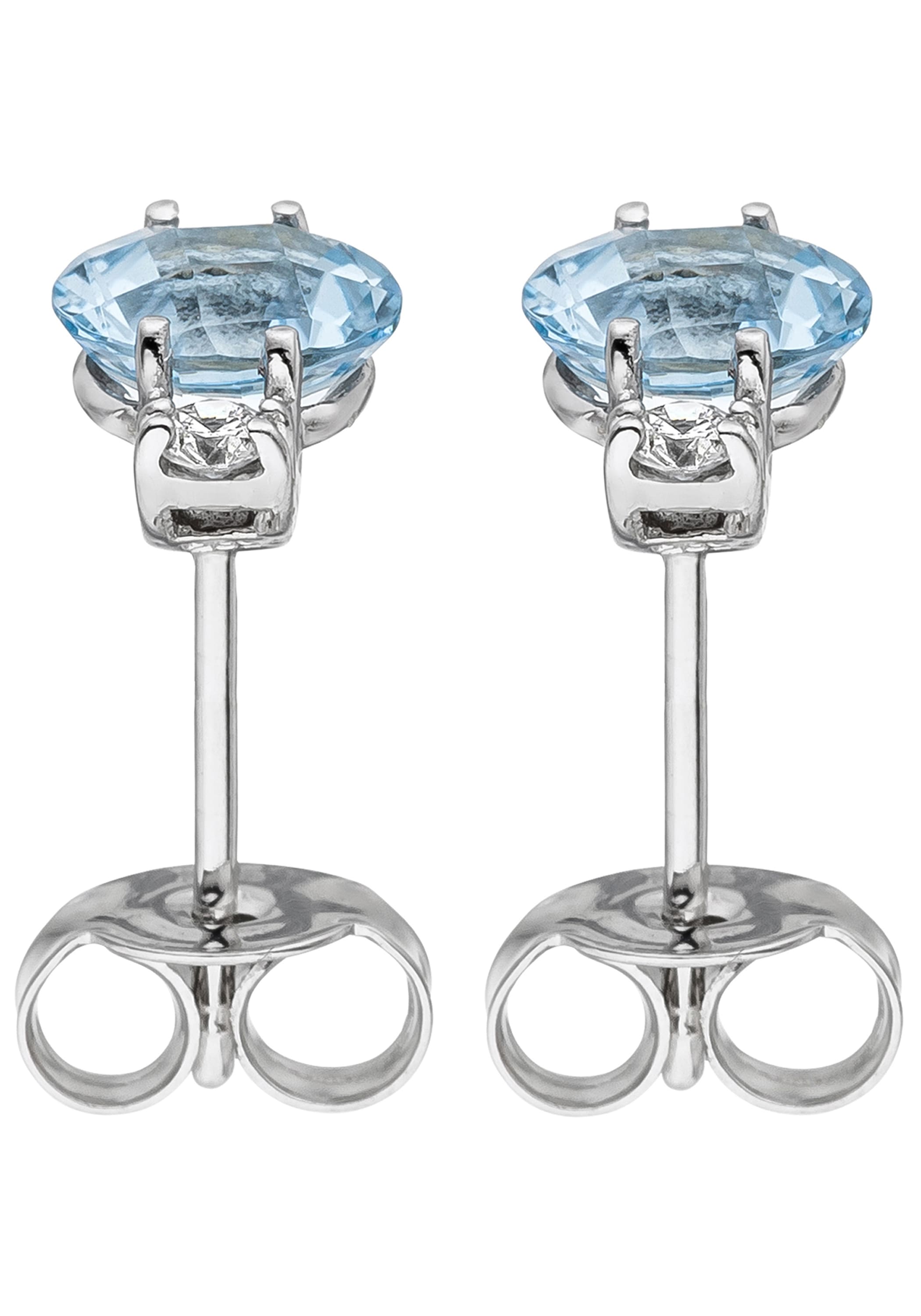 JOBO Paar Ohrstecker »Ohrringe Weißgoldohrringe 8 mm« 585 Weißgold mit Aquamarin und 2 Diamanten