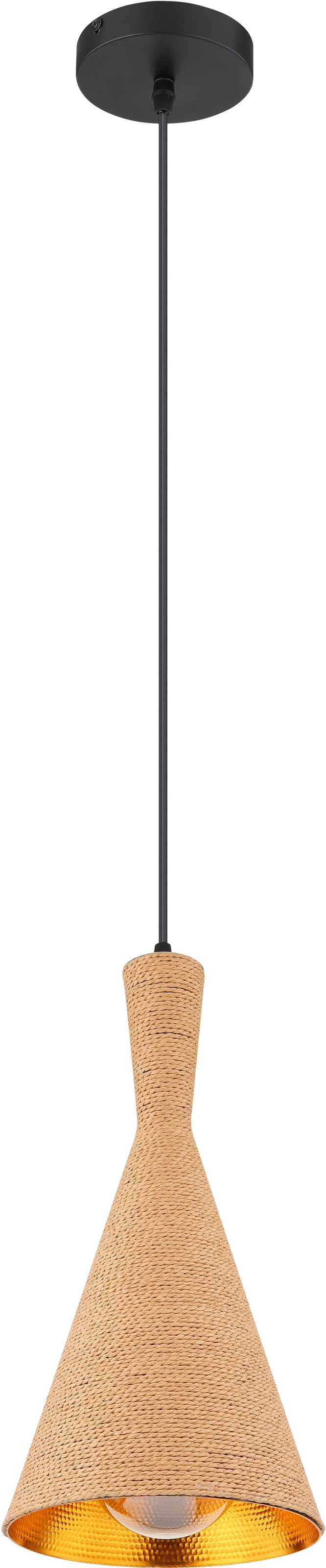 GLOBO LIGHTING Hängeleuchte »LUDMILLA« E27 1 Stk. Hängelampe goldfarben Schirm mit Kordel DM 19cm Esszimmer