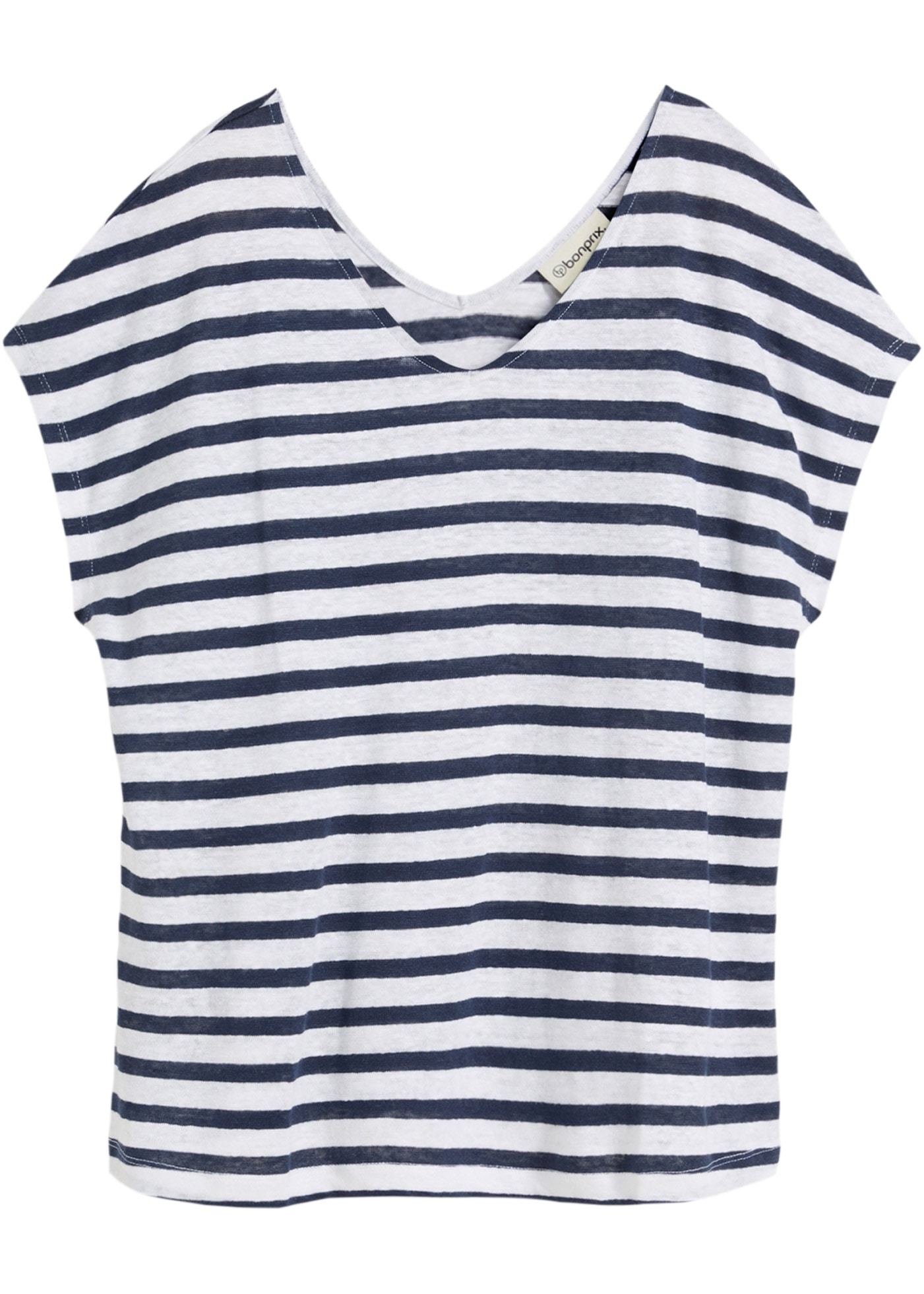 bonprix T-Shirt Oversize Passform, Kurzarm, V-Ausschnitt, aus Leinen, pflegeleicht