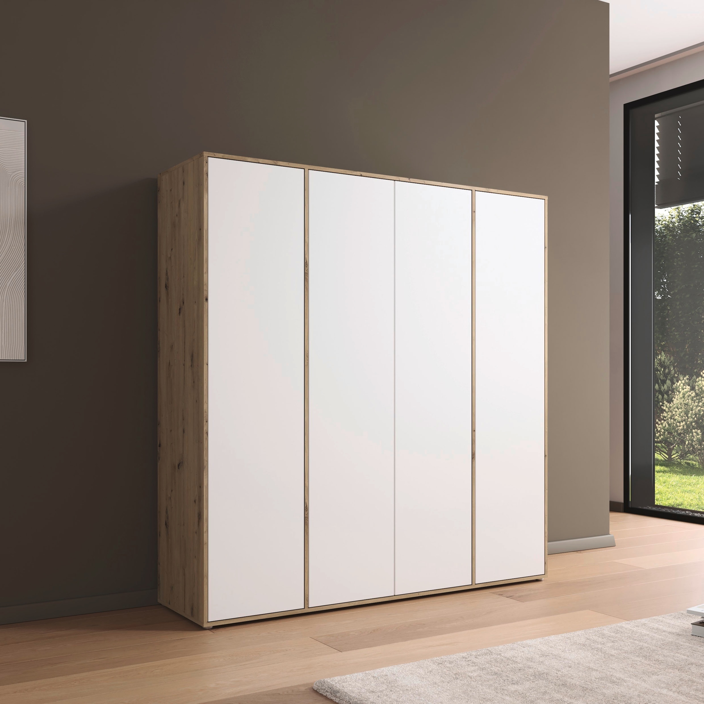 rauch Drehtürenschrank "Kleiderschrank Schrank Garderobe Wäscheschrank NABILA viel Stauraum" in 3 verschiedenen Ausstattungen BASIC/CLASSIC/PREMIUM, in 2 Breiten mit Push-to-Open Funktion TOPSELLER MADE IN GERMANY