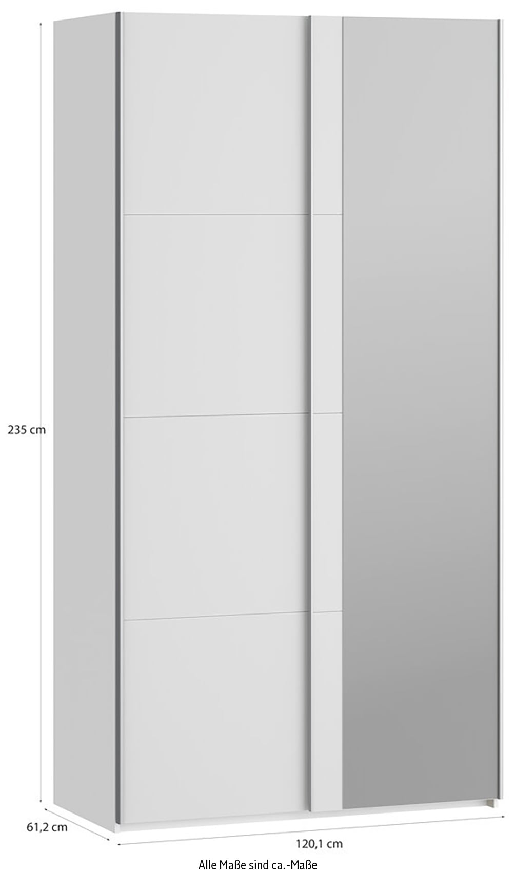 FORTE Schwebetürenschrank »Fittio. Made in Europe, 2 Schiebetüren, modernes Design«, Höhe 2,35 mtr, stehende Montage, Spiegel