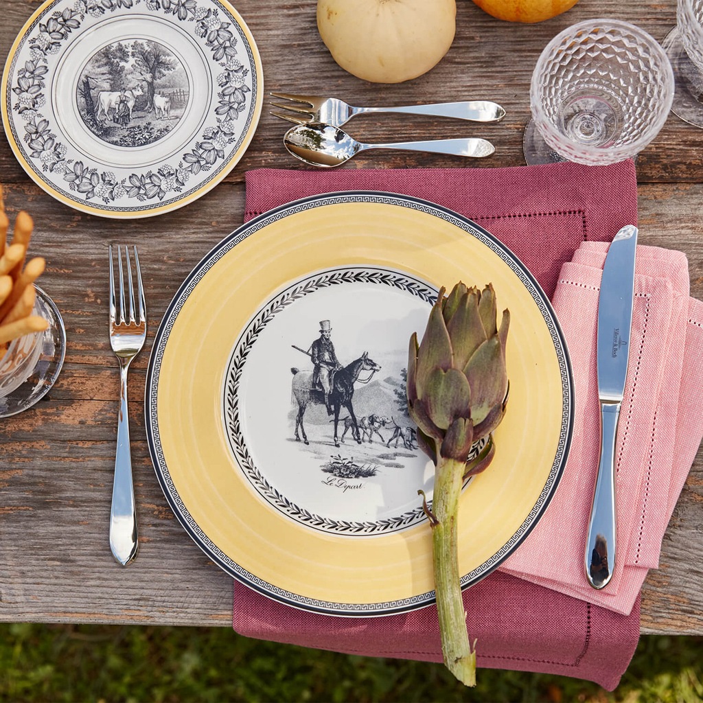 Villeroy & Boch Speiseteller »Speiseteller Audun Chasse ø 27,1 cm 6er Set weiß-grau-gelb«