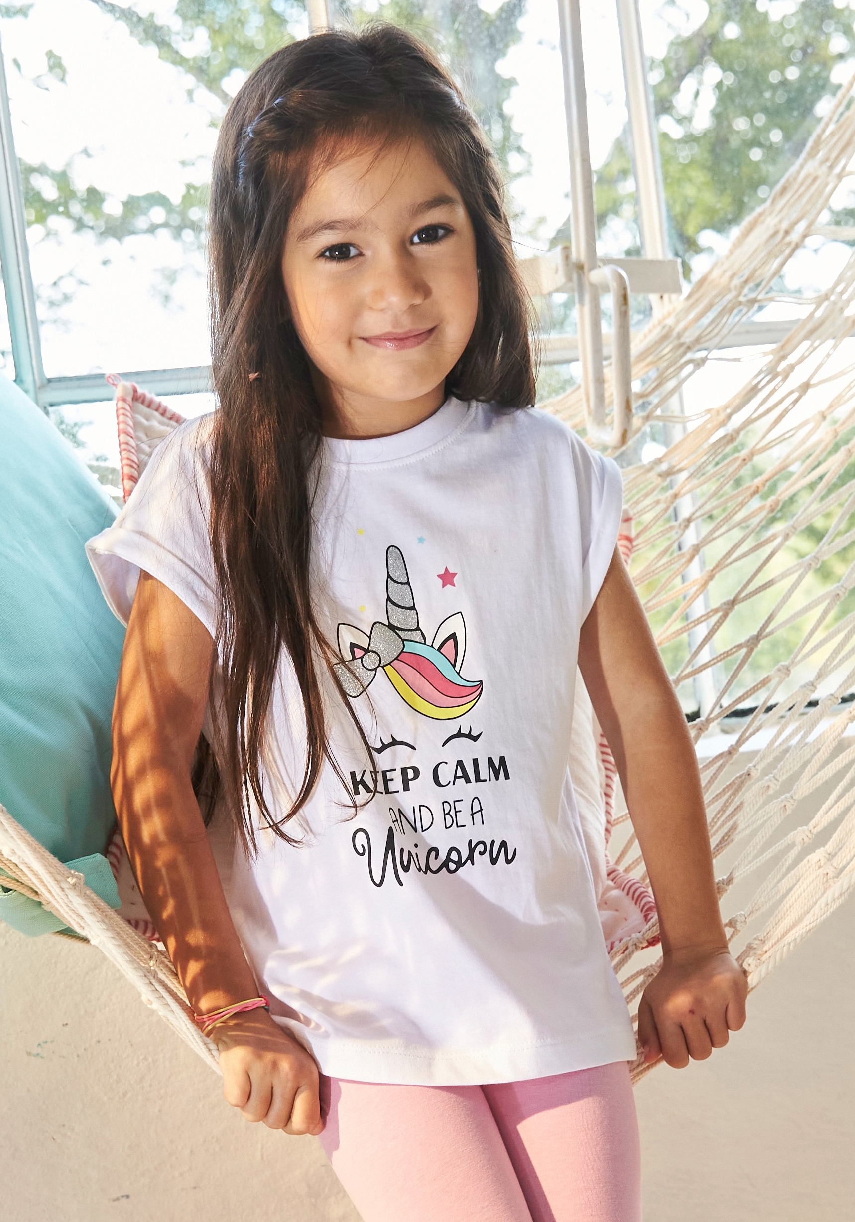 bestellen niedlichem »keep calm | T-Shirt unicorn«, KIDSWORLD mit be a Einhornmotiv and BAUR